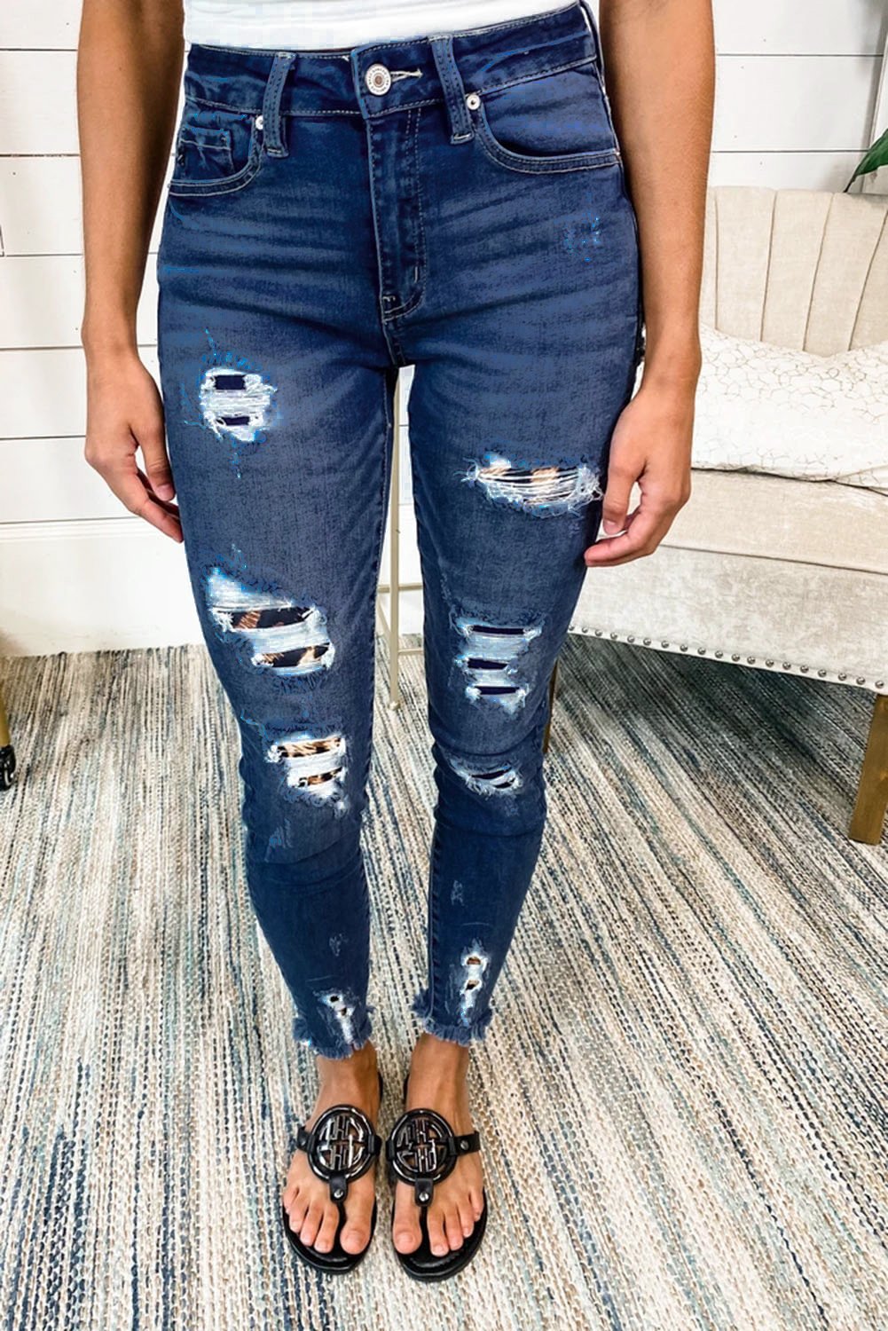 Midnight Mesa Leopard Patch Skinny Jeans