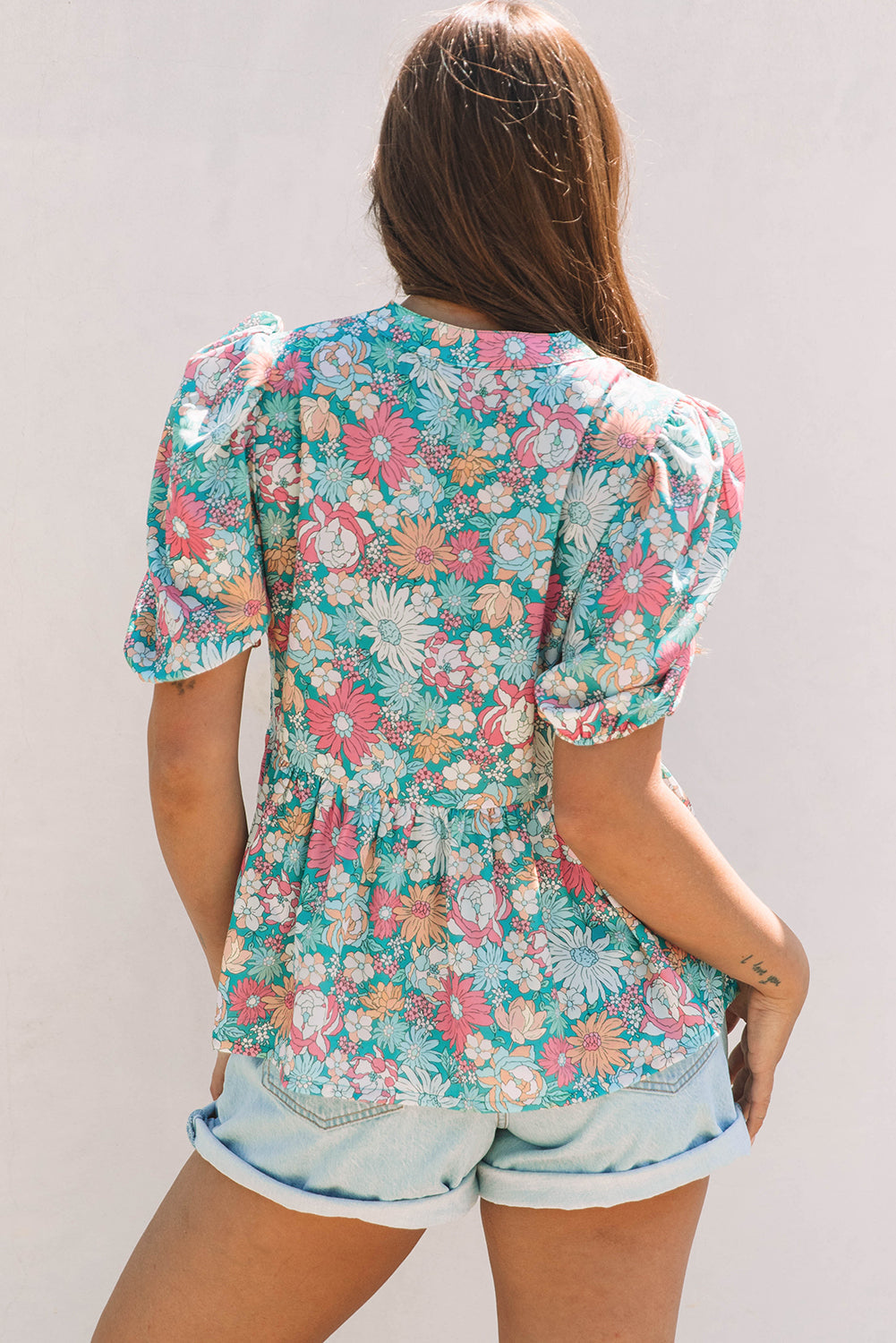 Wildflower Peplum Puff Sleeve Blouse