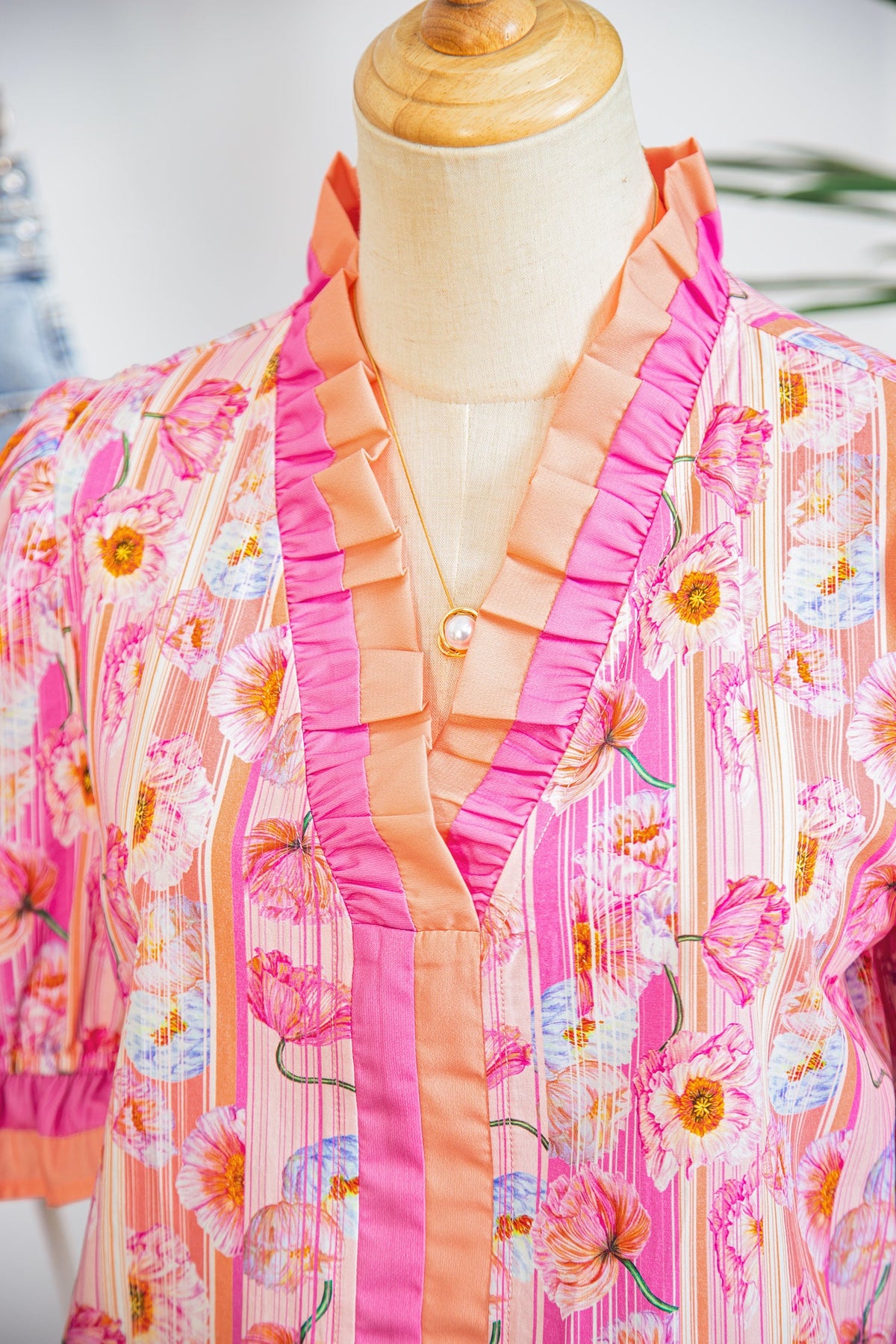 Pink Poppy Stripe V-Neck Blouse