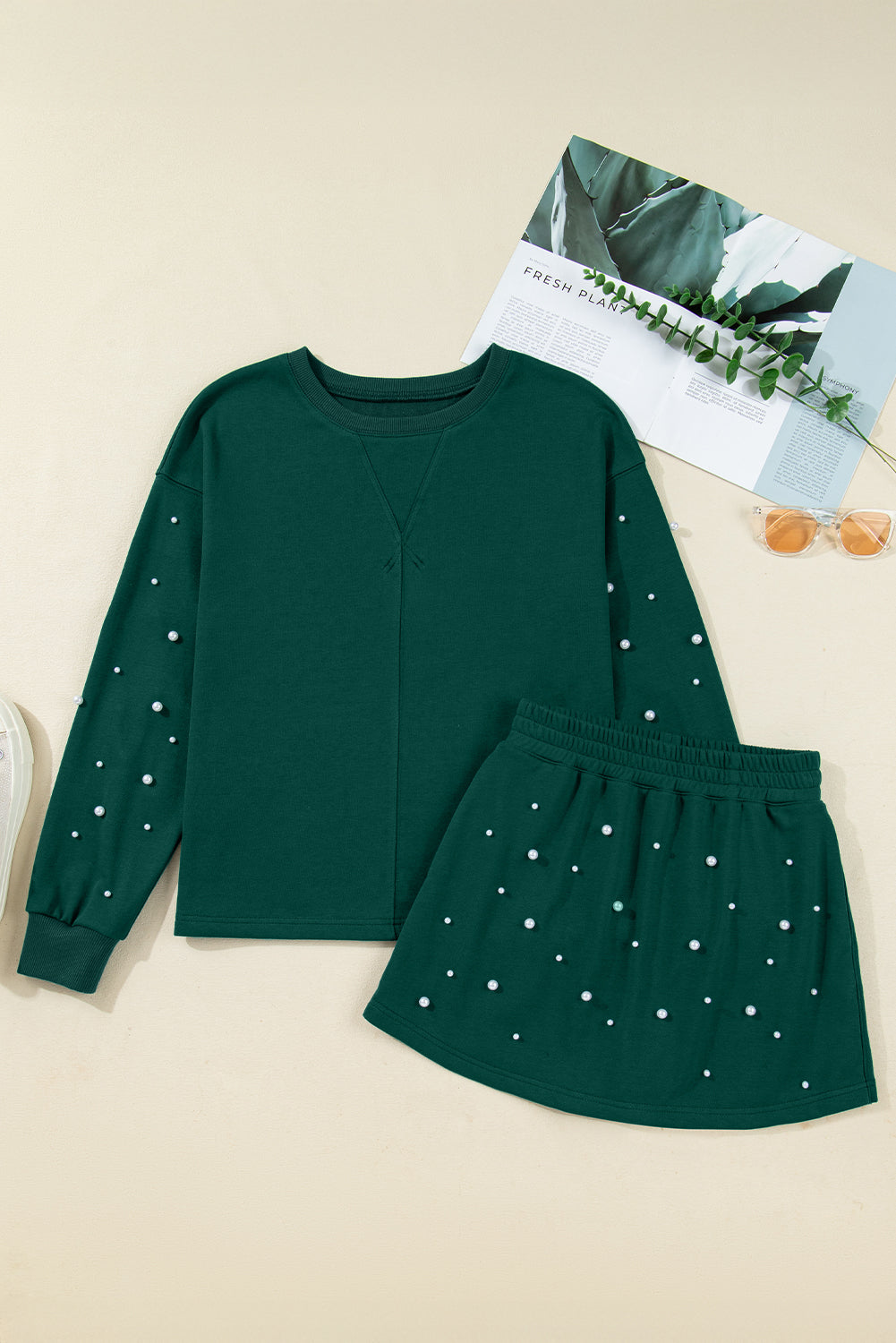 Emerald Pearl Embellished Sweater Set