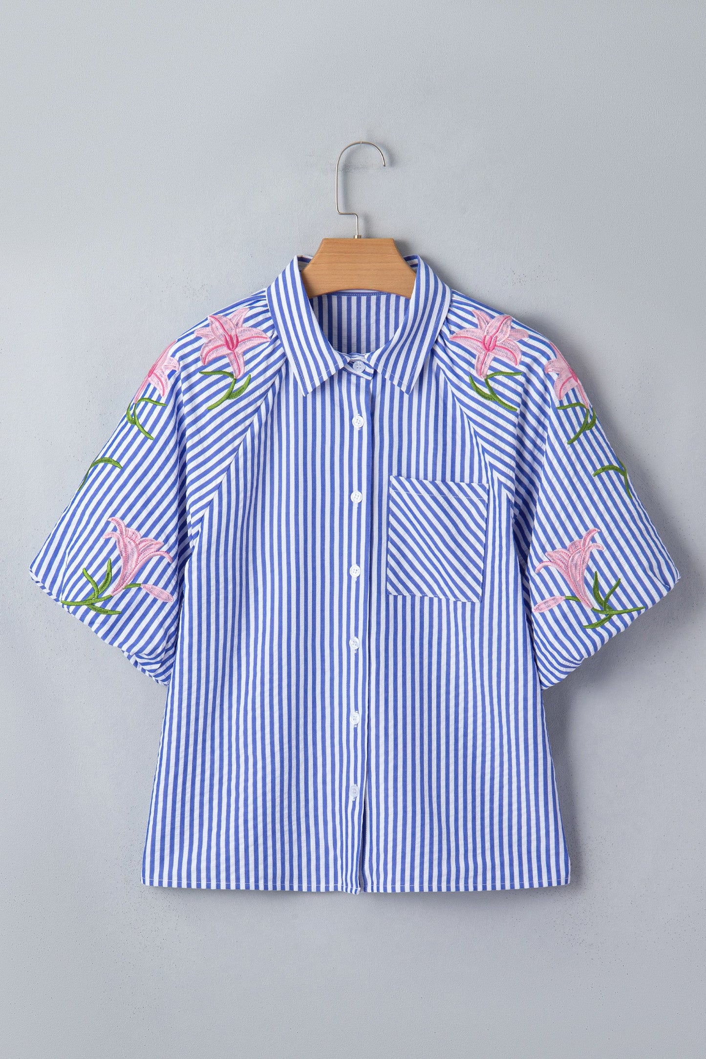 The Bluebonnet Belle Embroidered Stripe Blouse