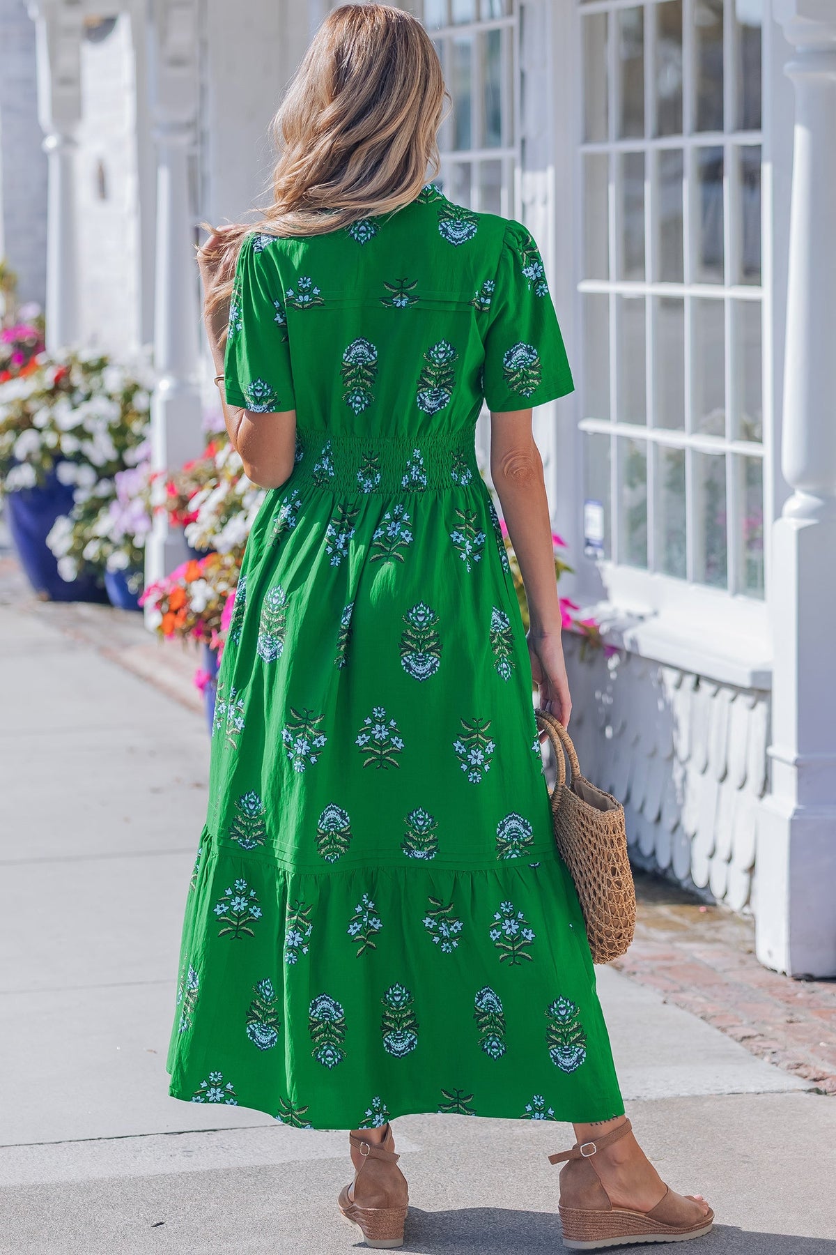 Emerald Wildflower Smocked Maxi Dress