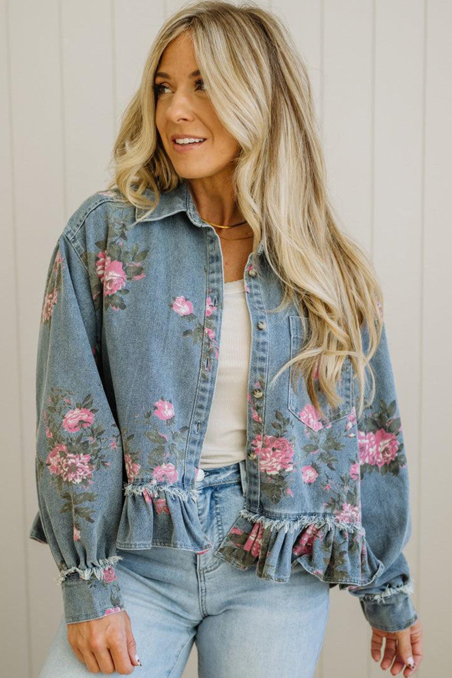 Wildflower Ruffle Denim Jacket