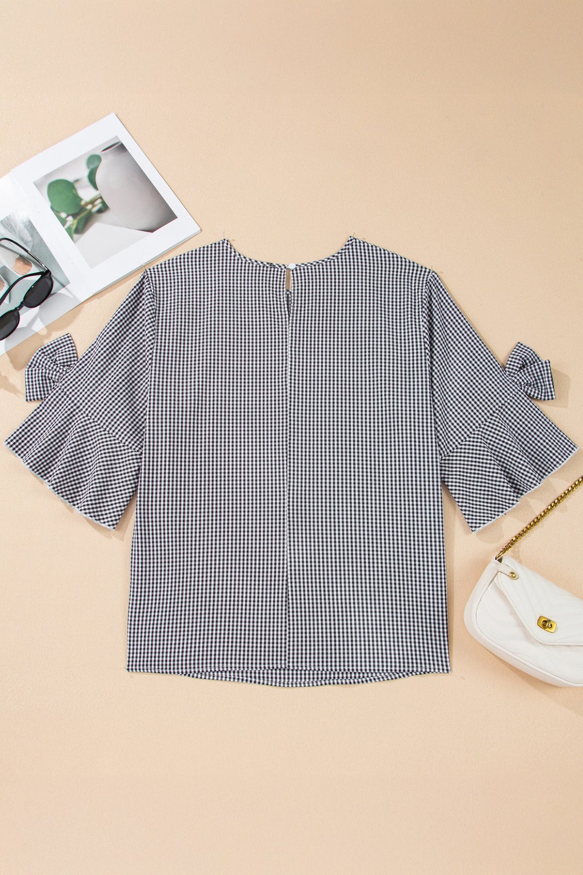 Sweet Gingham Bow Ruffle Top