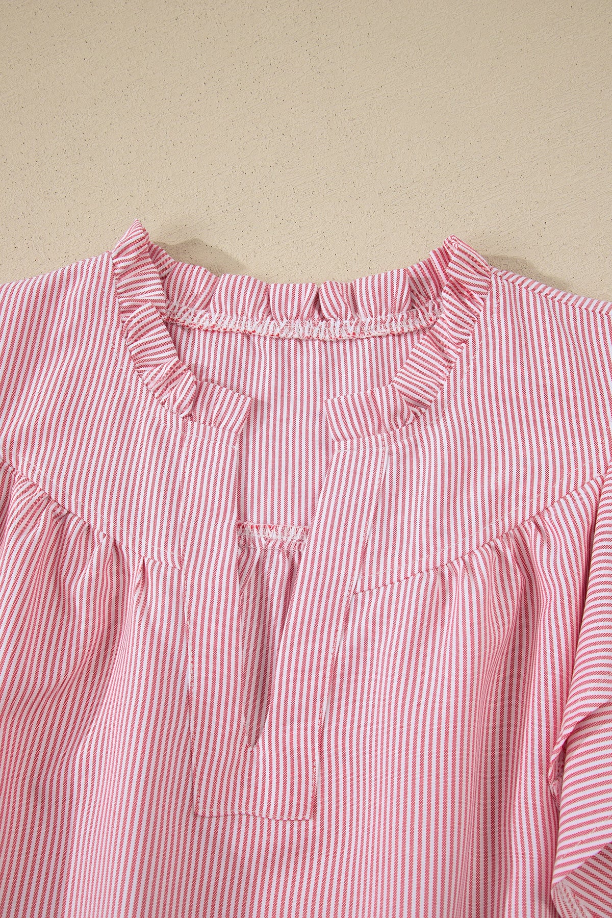Rosewood Stripe Ruffle Sleeve Blouse