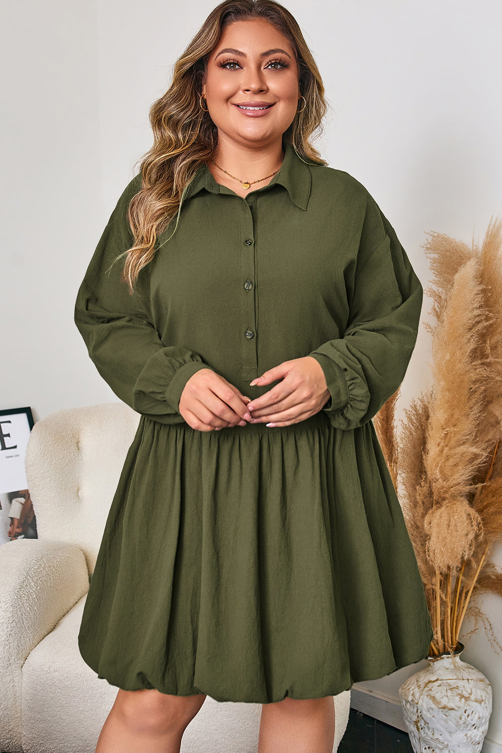 Willow Creek Olive Ruffle Dress