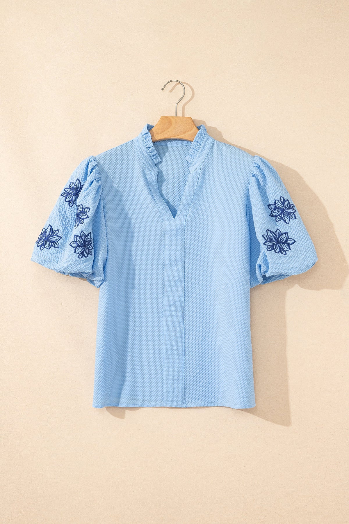 Bluebonnet Embroidered Puff Sleeve Blouse