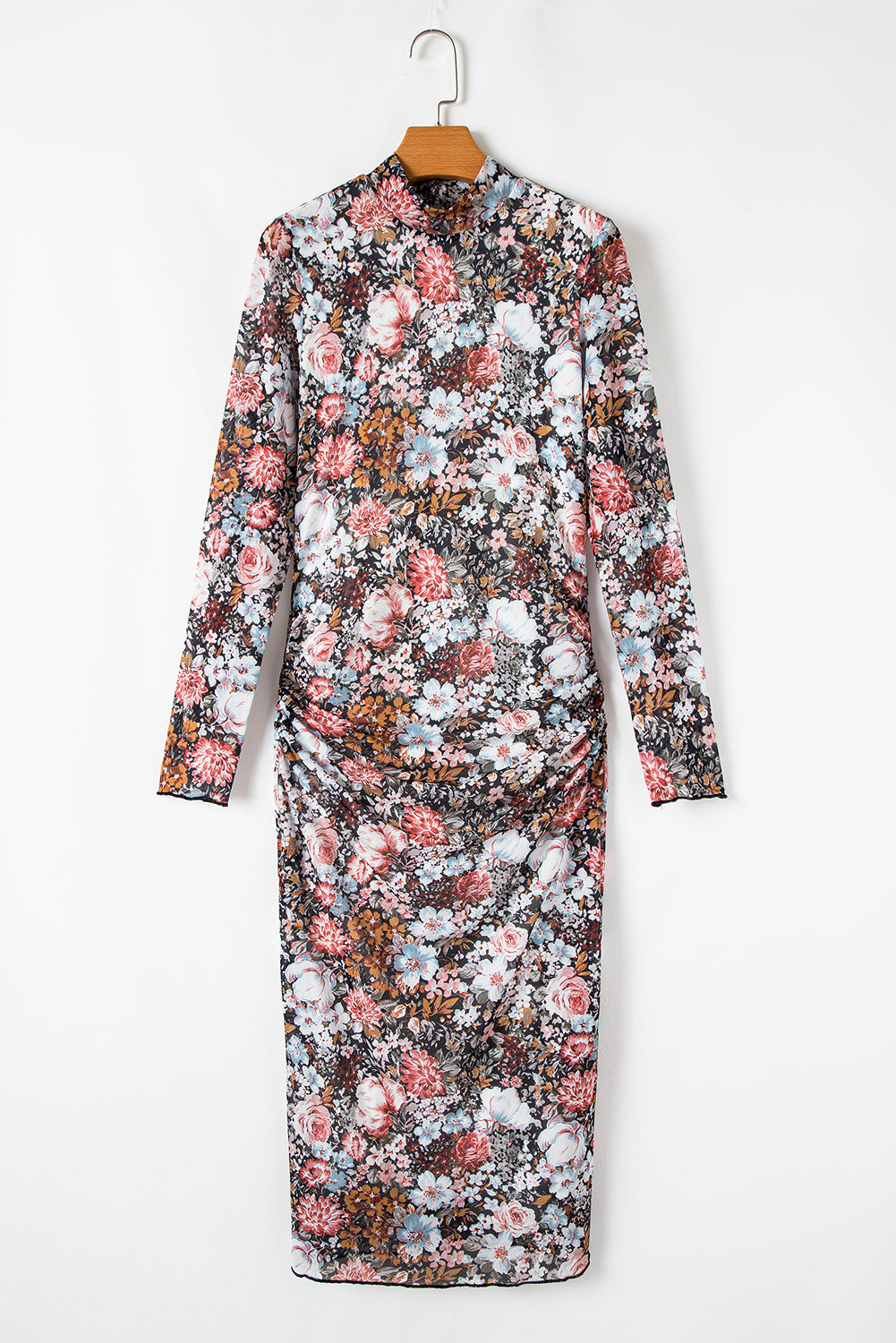 Wild Rose Floral Mock Neck Midi Dress