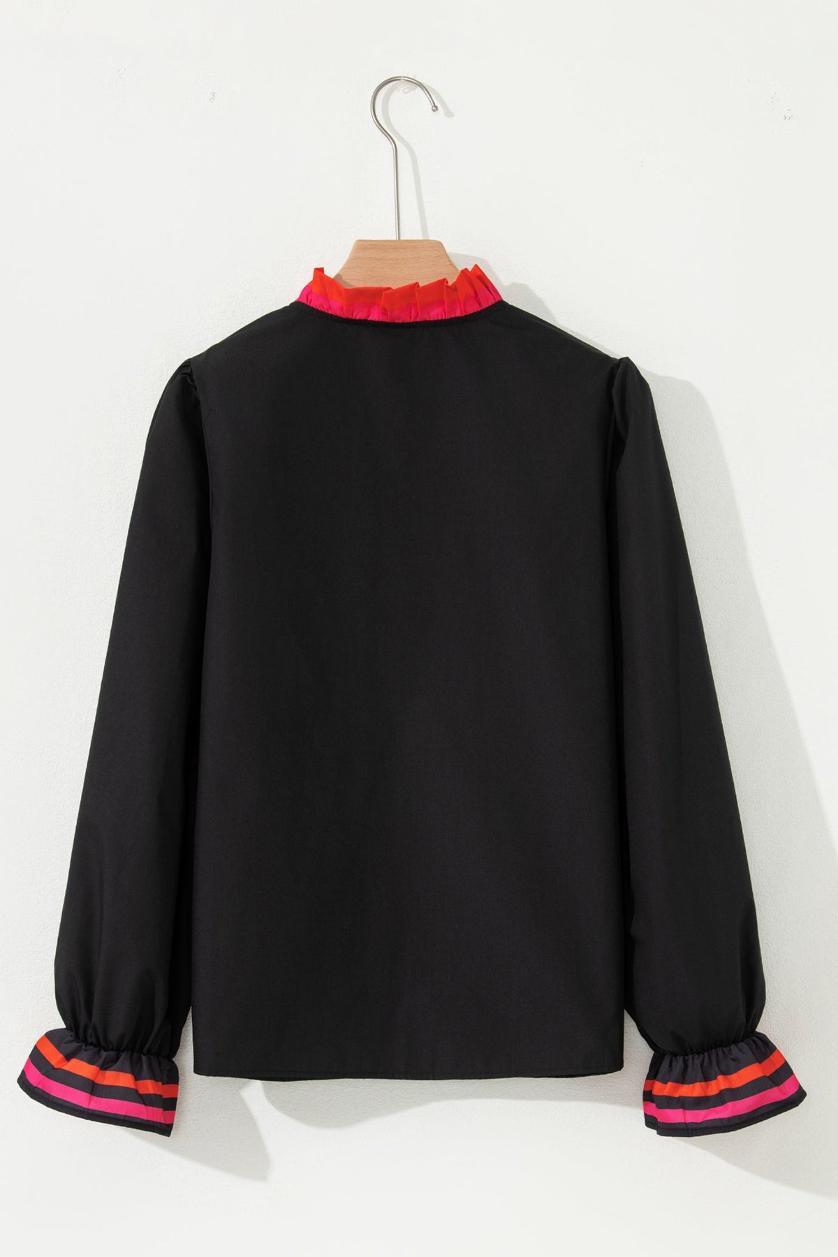 Ruffle & Stripe Split-Neck Blouse