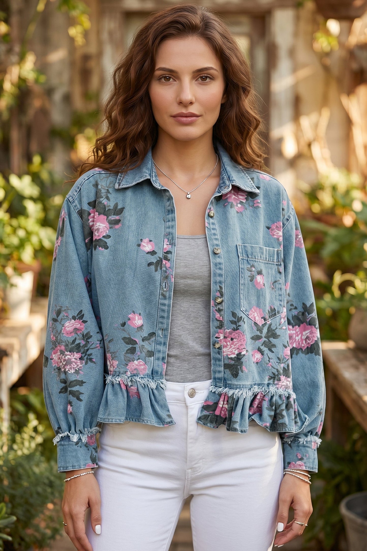 Wildflower Ruffle Denim Jacket