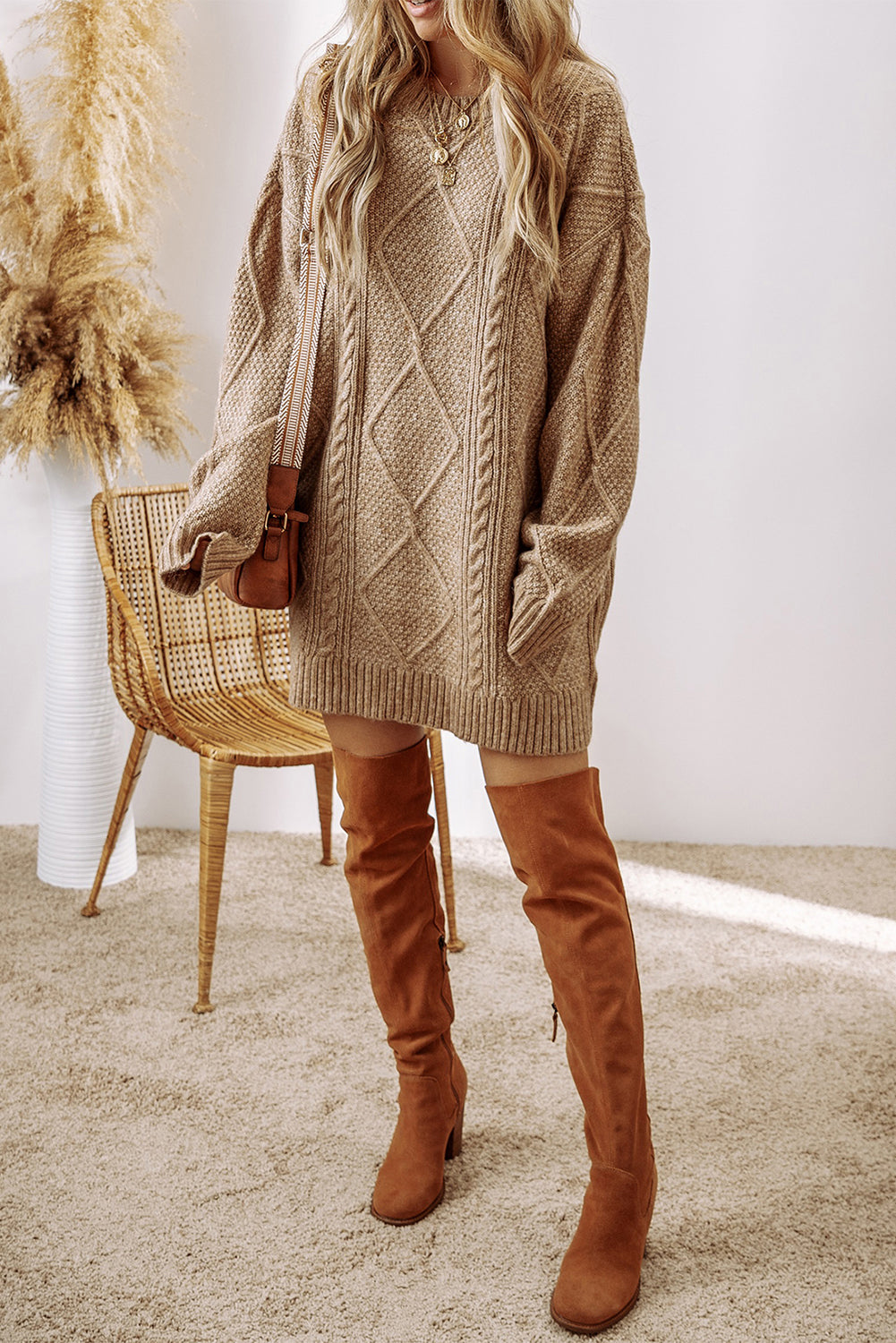 Sagebrush Cable Knit Sweater Dress