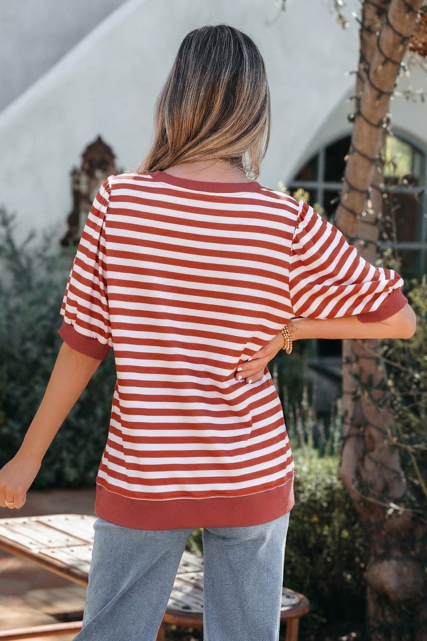 Canyon Stripe Bubble Sleeve Top