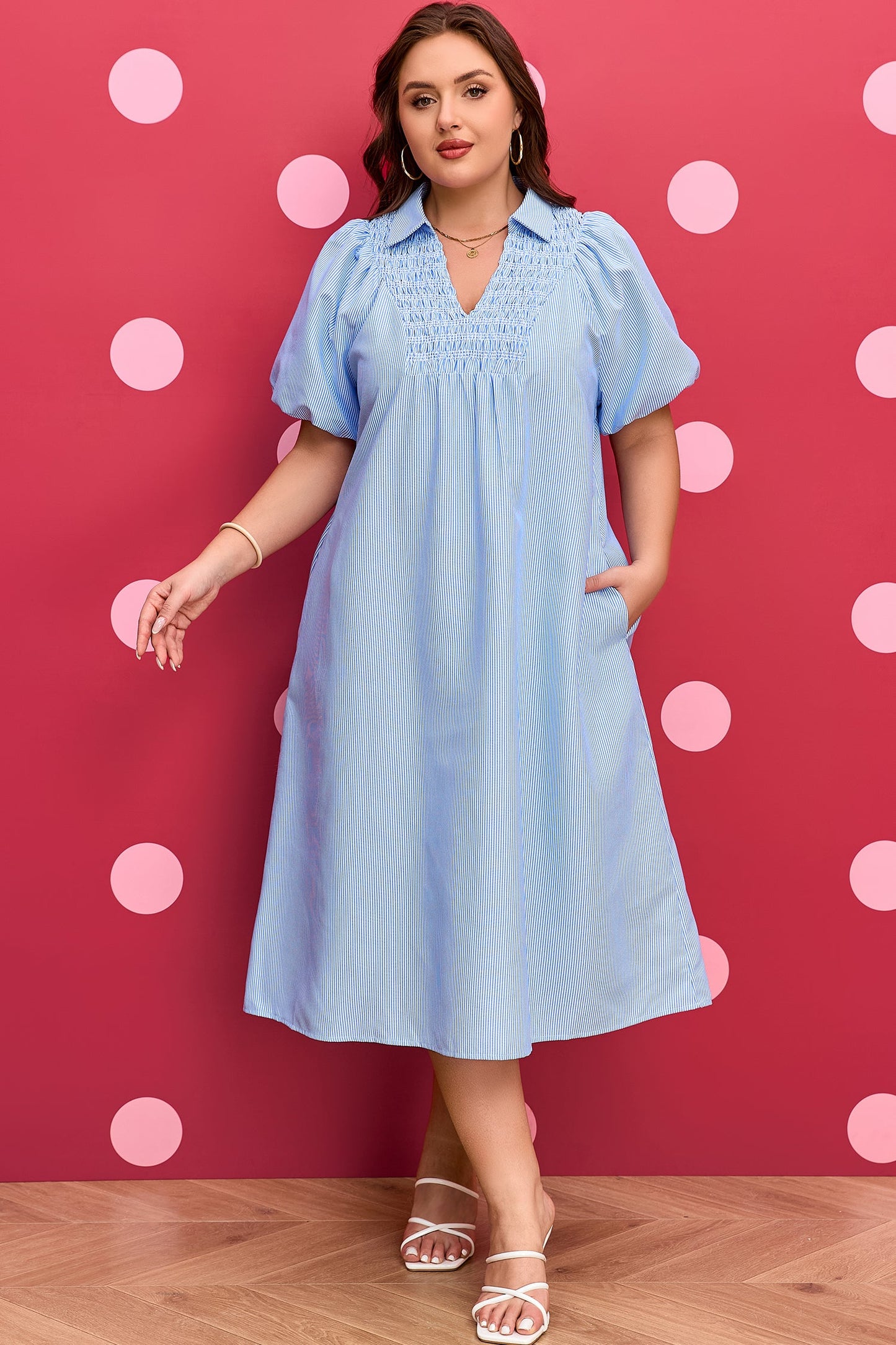 Bluebell Shirred Collar Midi Dress