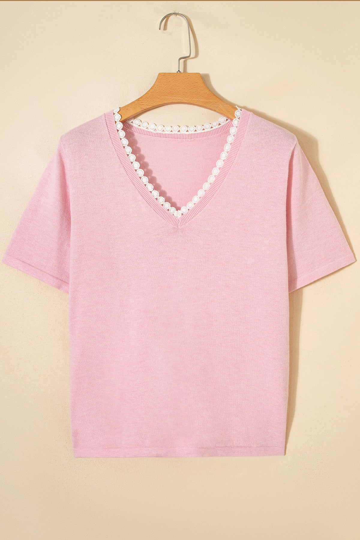 Blush & Lace V-Neck Knit Top