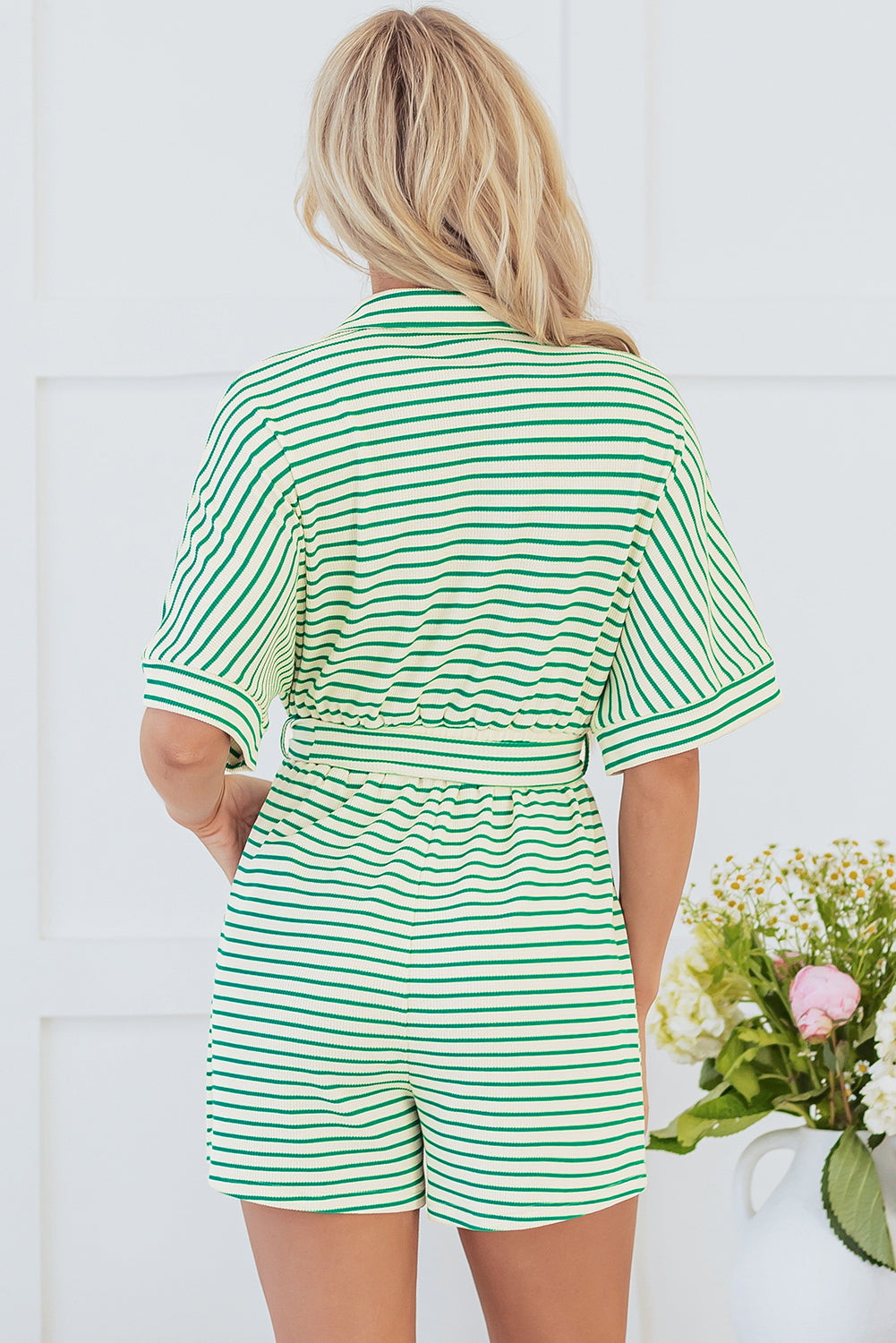 Sage Stripe Tie-Waist Romper