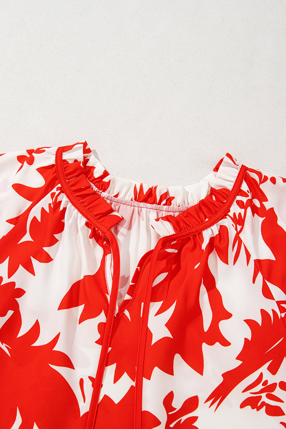 Scarlet Bloom Ruffle Sleeve Blouse