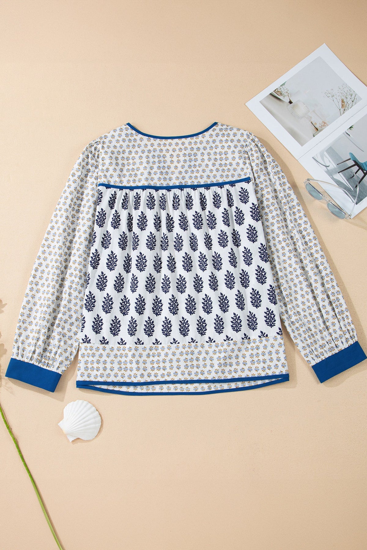 Blue Willow Cotton Puff Sleeve Blouse