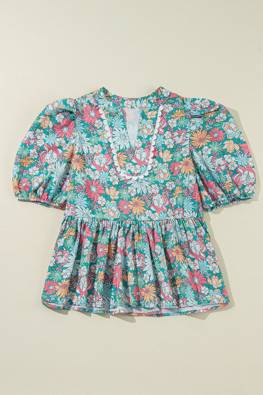 Wildflower Peplum Puff Sleeve Blouse