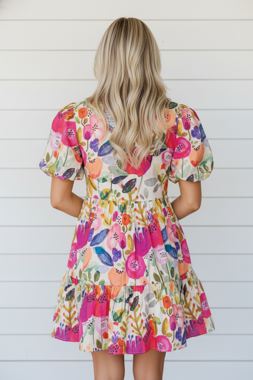 Wildflower Confetti Puff Sleeve Dress