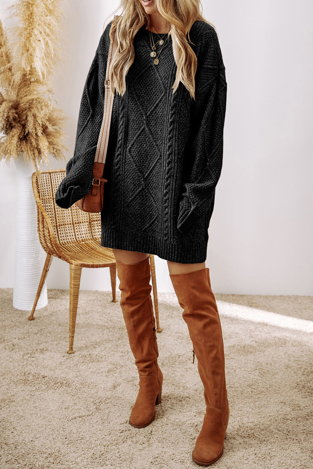 Sagebrush Cable Knit Sweater Dress