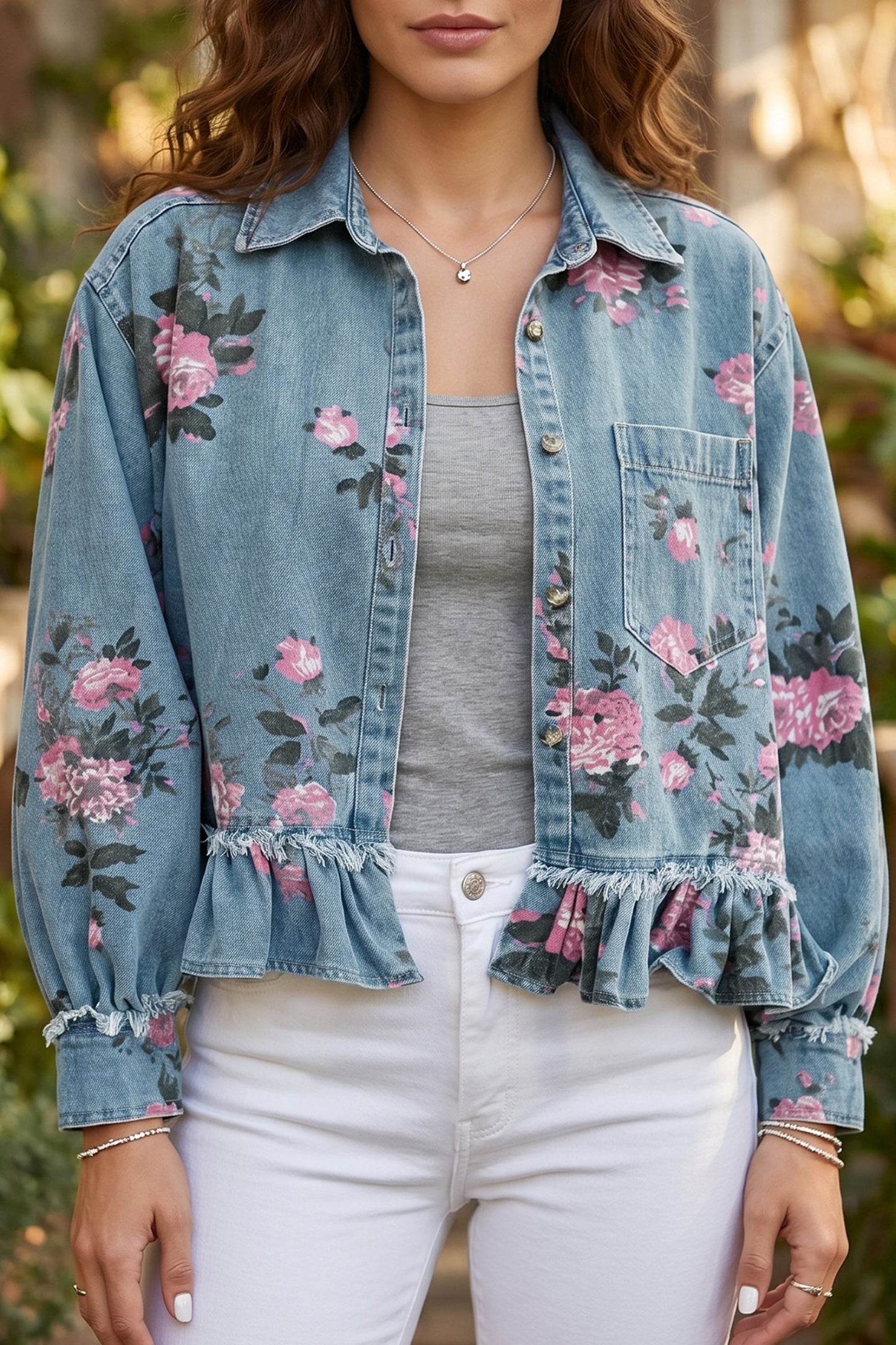 Wildflower Ruffle Denim Jacket