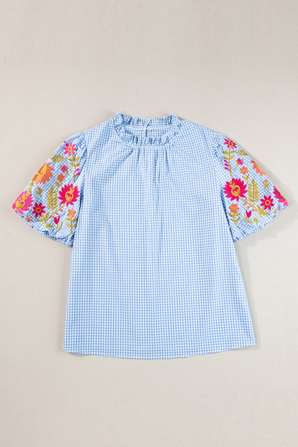 Bluebell Gingham Floral Puff Sleeve Blouse