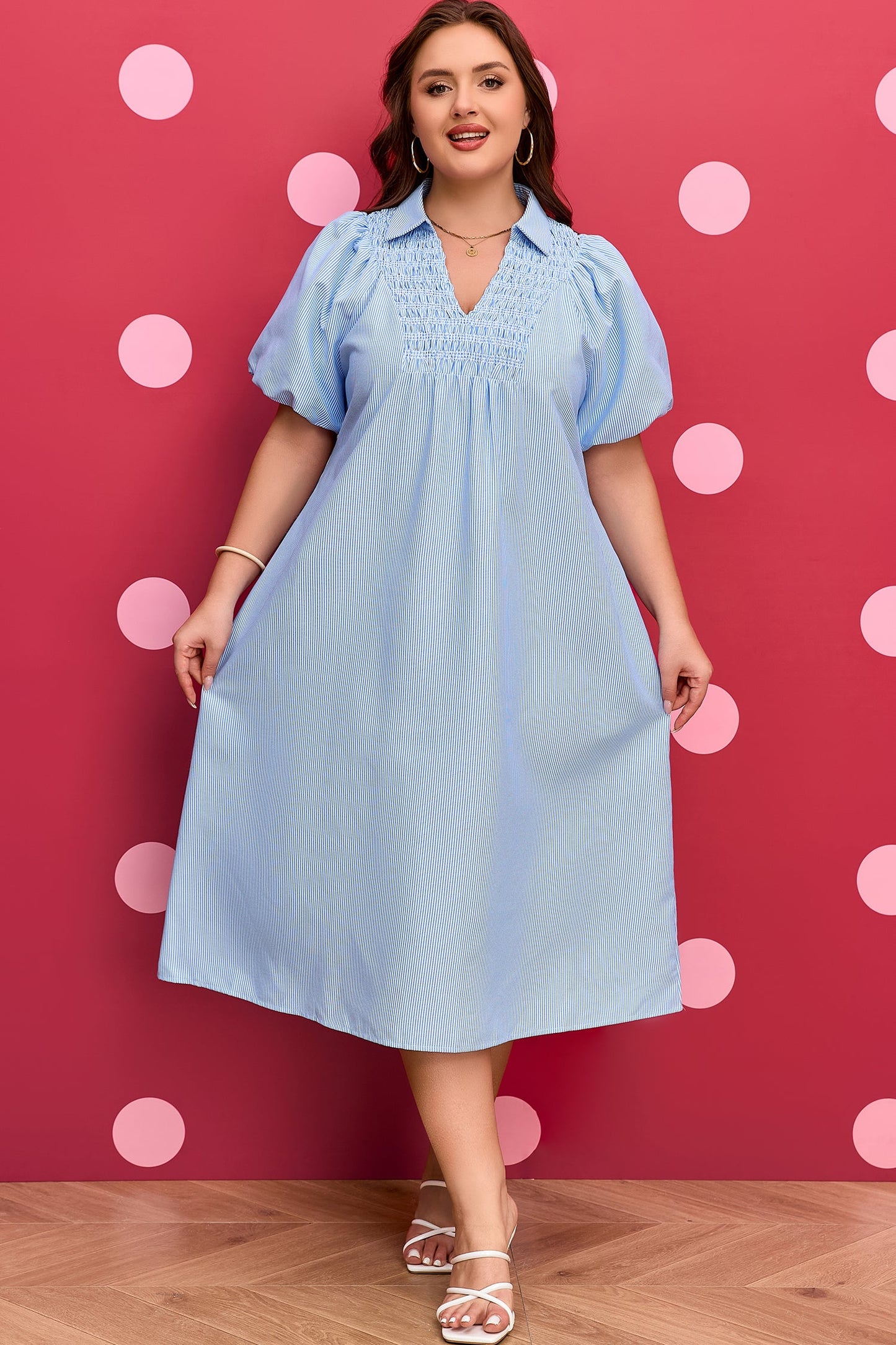 Bluebell Shirred Collar Midi Dress
