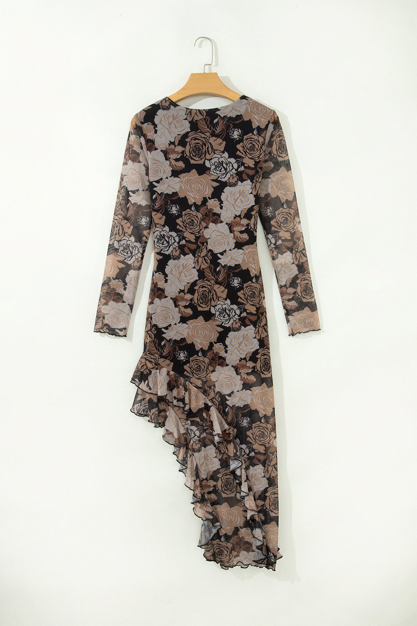 Midnight Mocha Floral Mesh Midi Dress