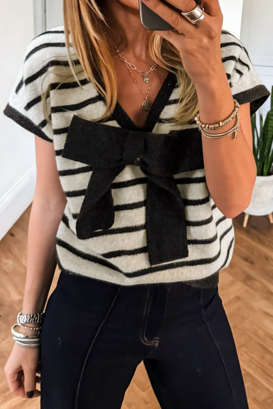 Bow & Stripe Short Sleeve Knit