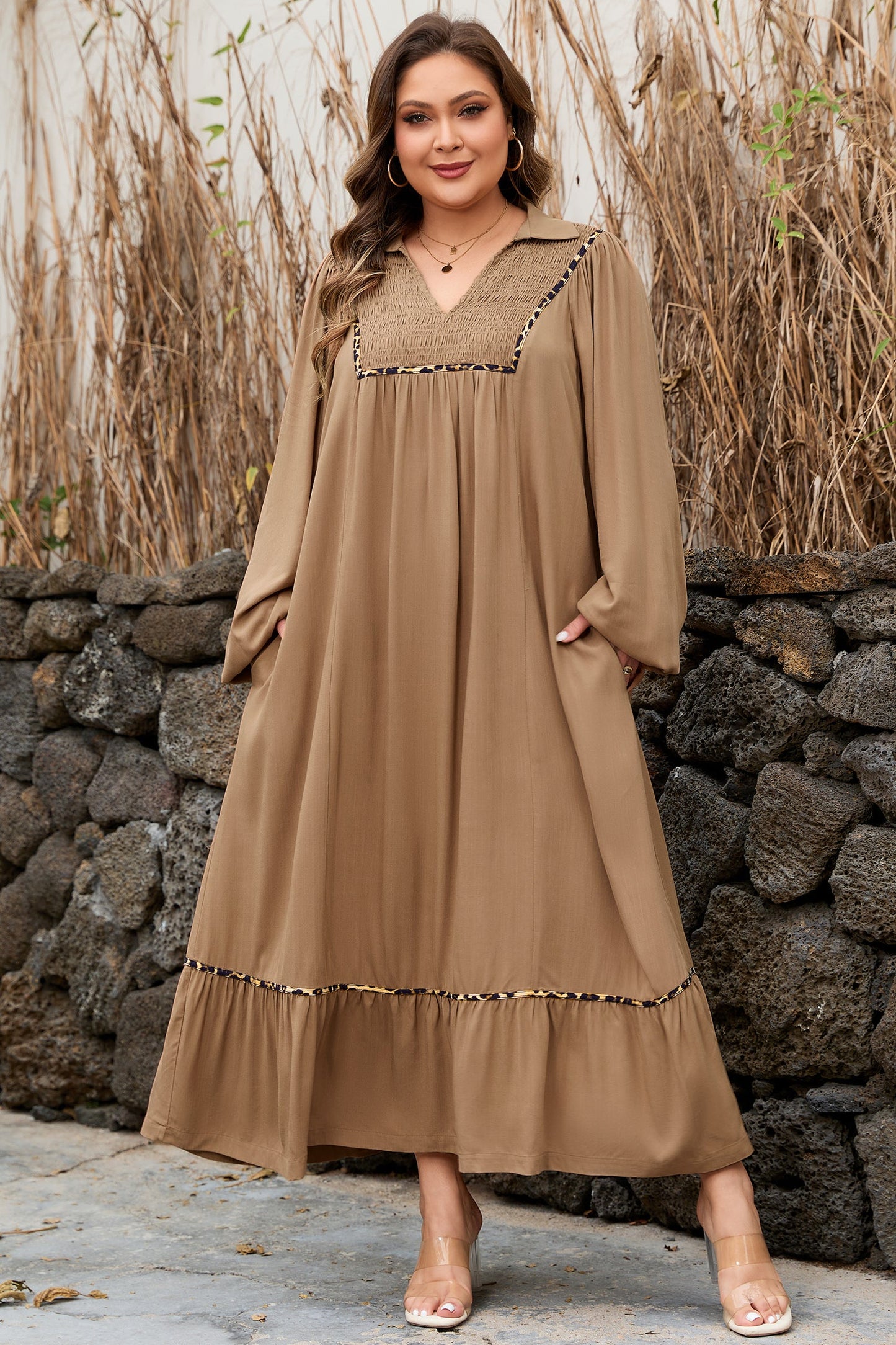 Wild Grace Leopard Trim Maxi Dress