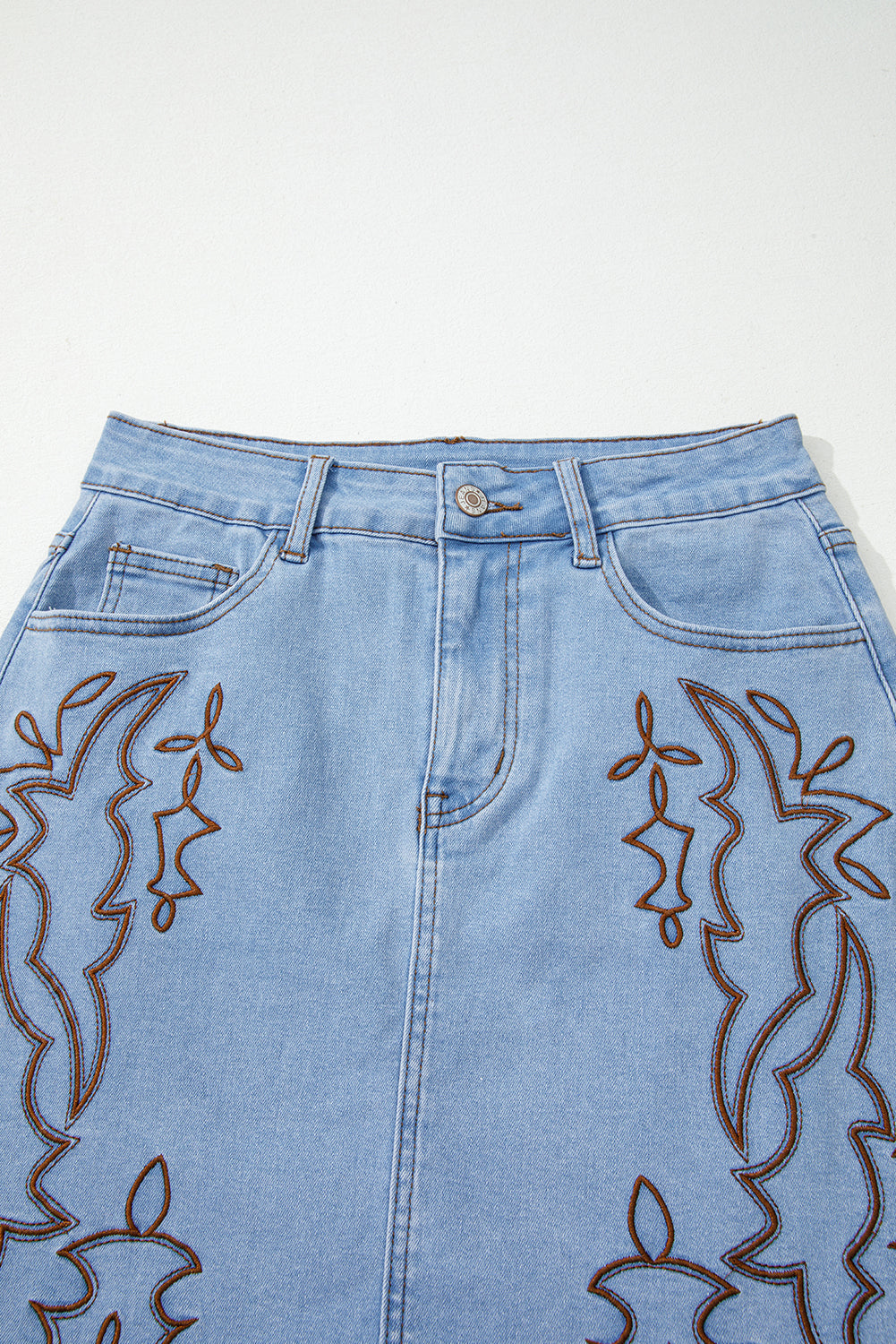 The Wild Sage Embroidered Denim Skirt