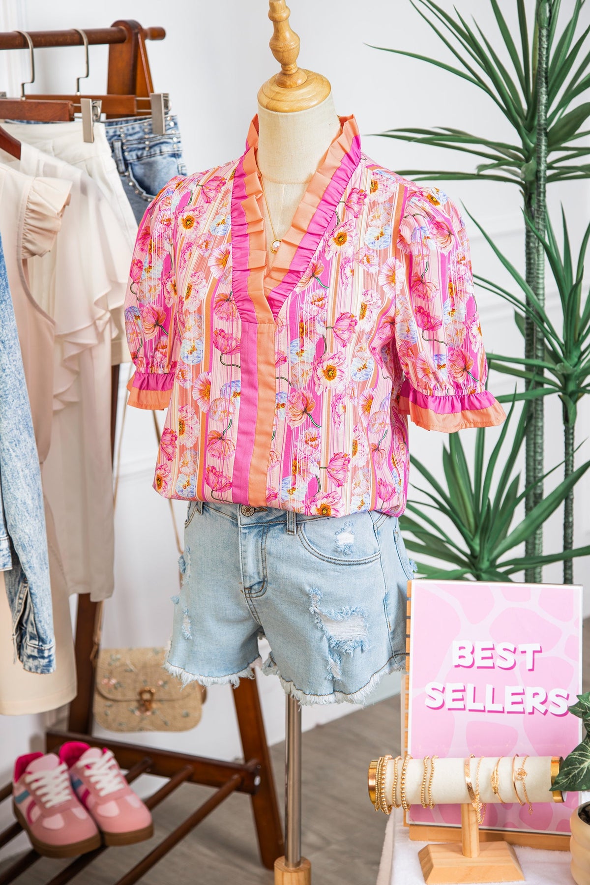 Pink Poppy Stripe V-Neck Blouse