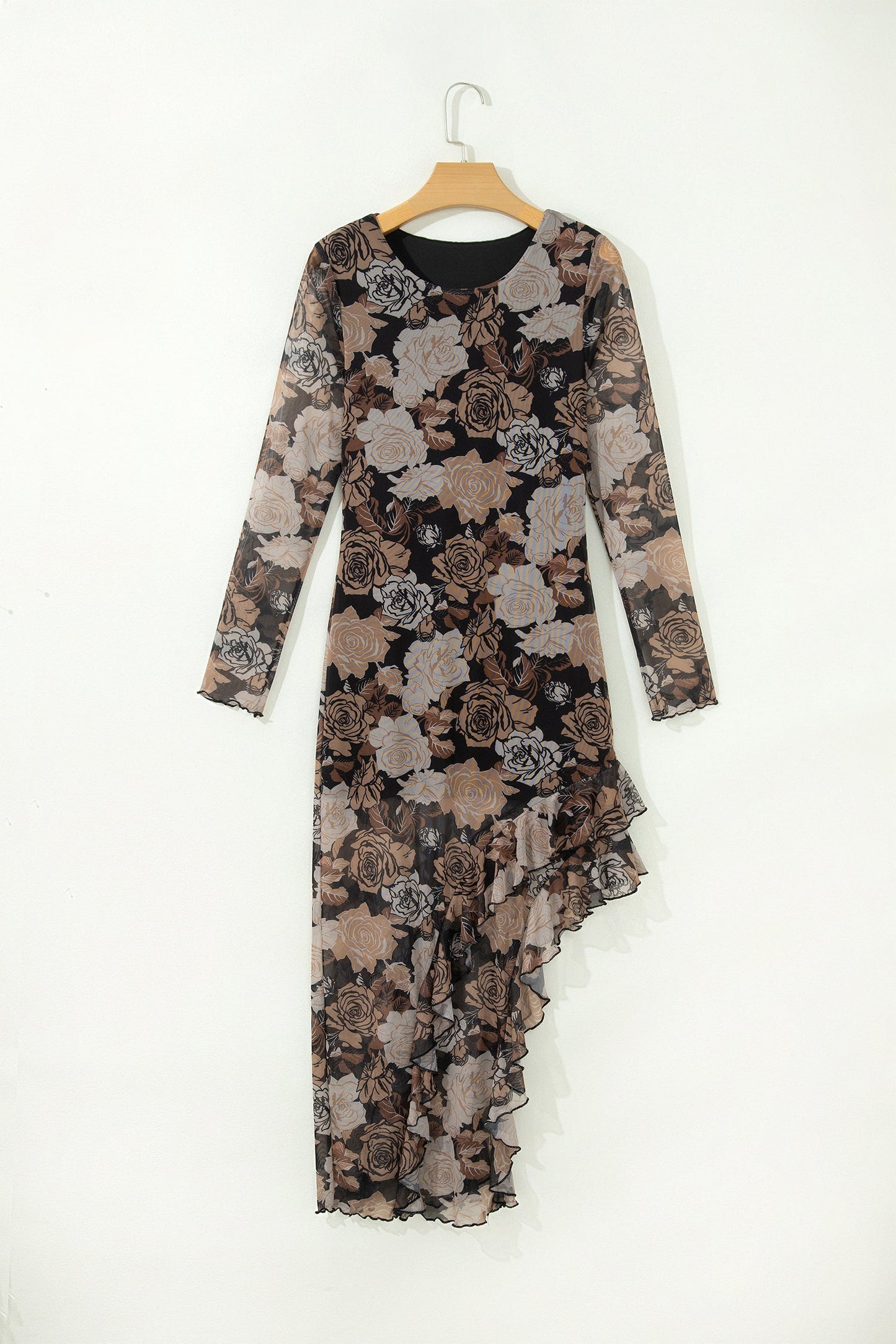 Midnight Mocha Floral Mesh Midi Dress