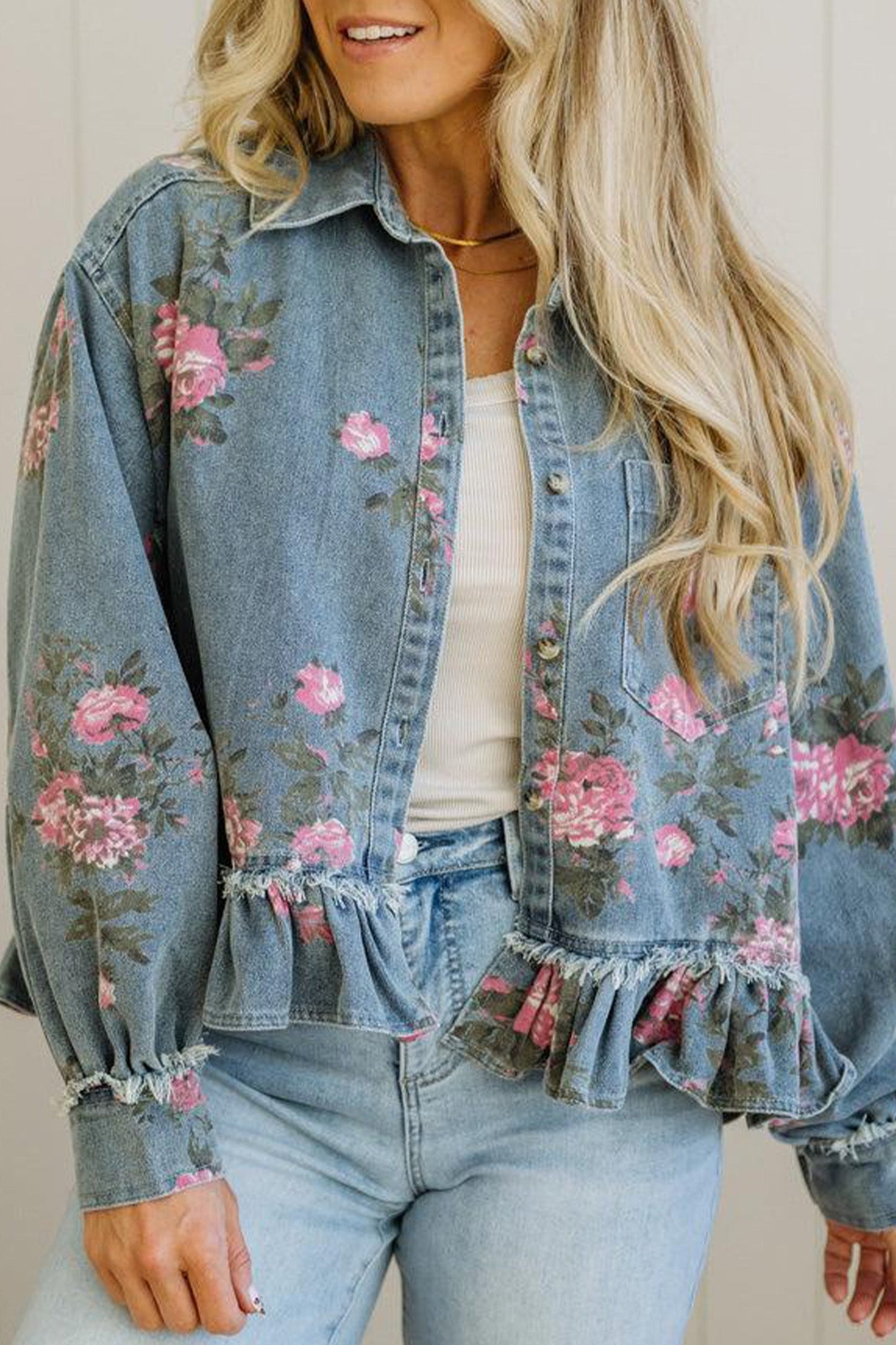 Wildflower Ruffle Denim Jacket