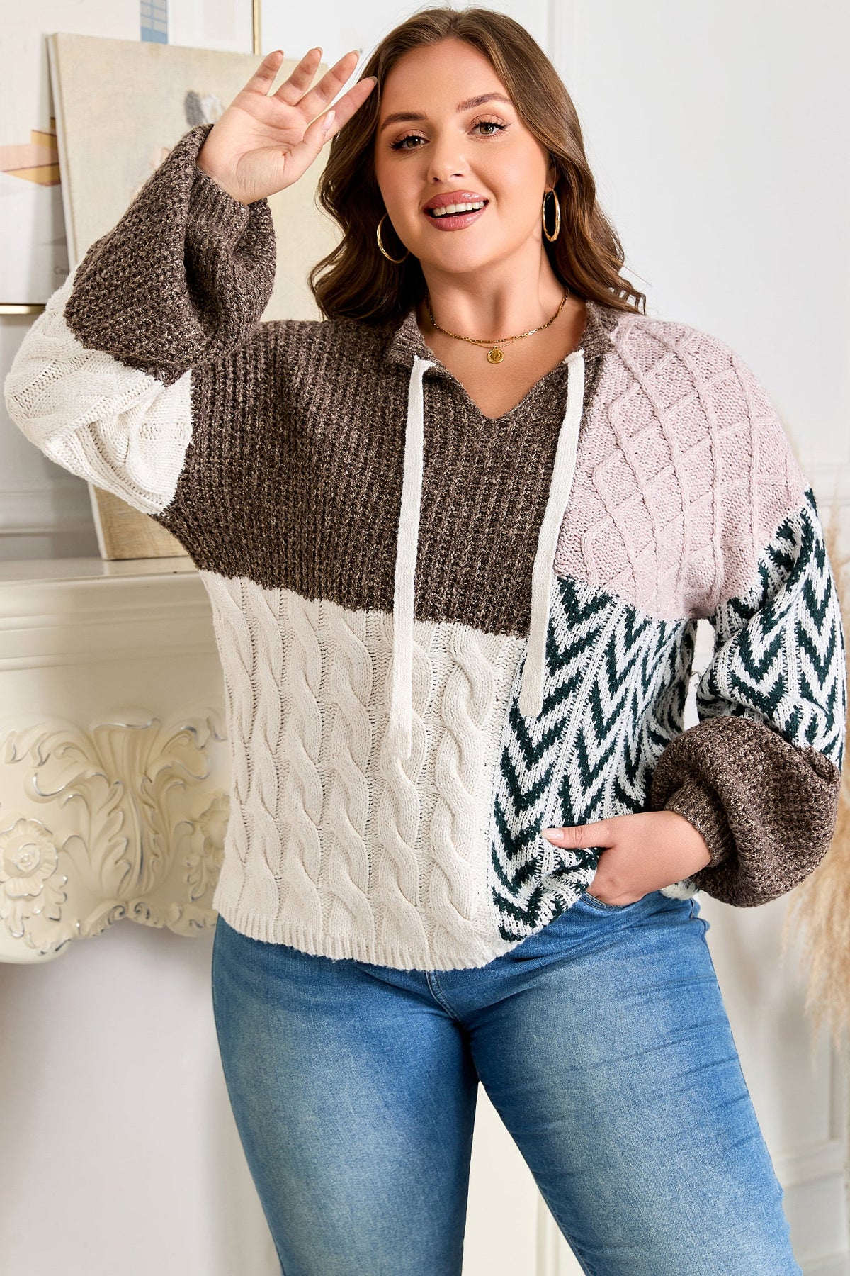 Prairie Patchwork Cable Knit Sweater