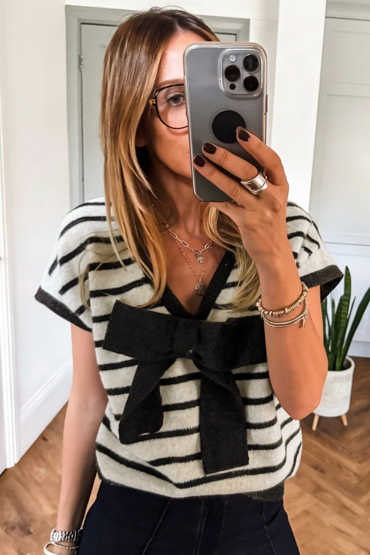 Bow & Stripe Short Sleeve Knit