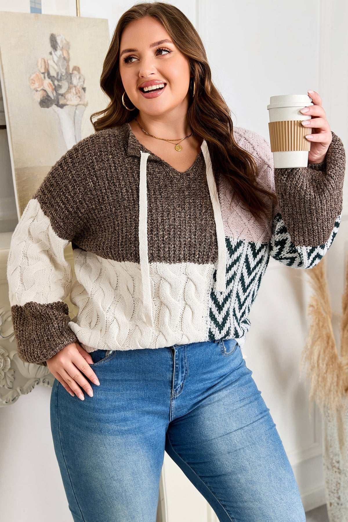 Prairie Patchwork Cable Knit Sweater