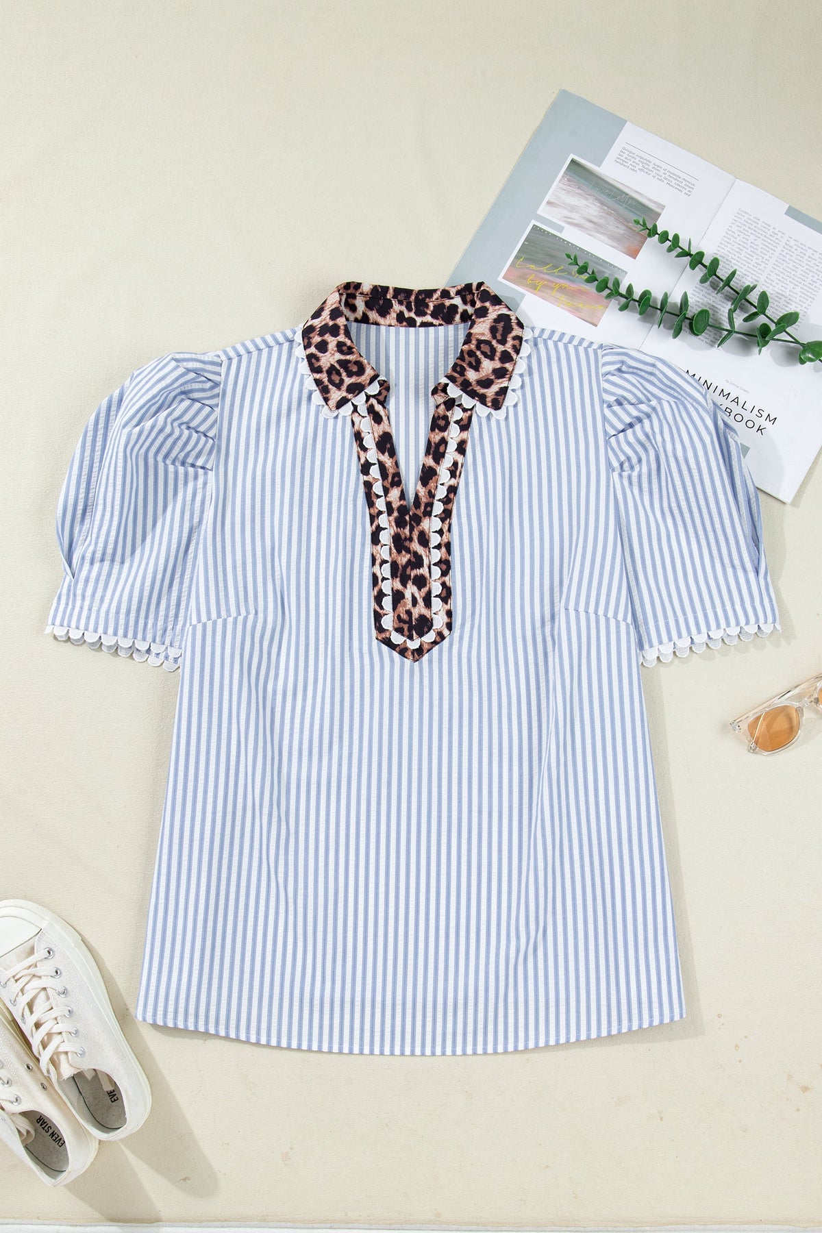 Blue Ridge Leopard Trim Blouse