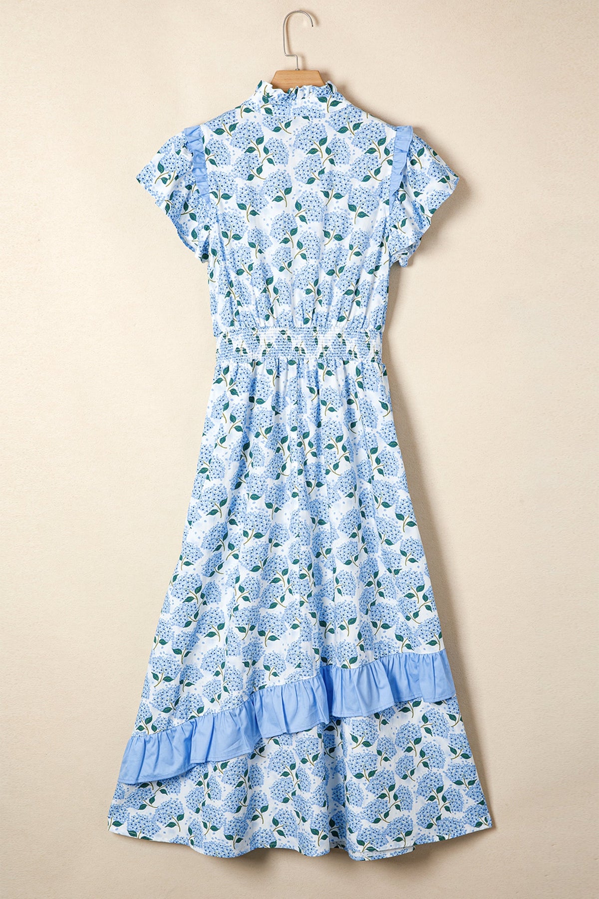 Blue Hydrangea Ruffle Maxi Dress