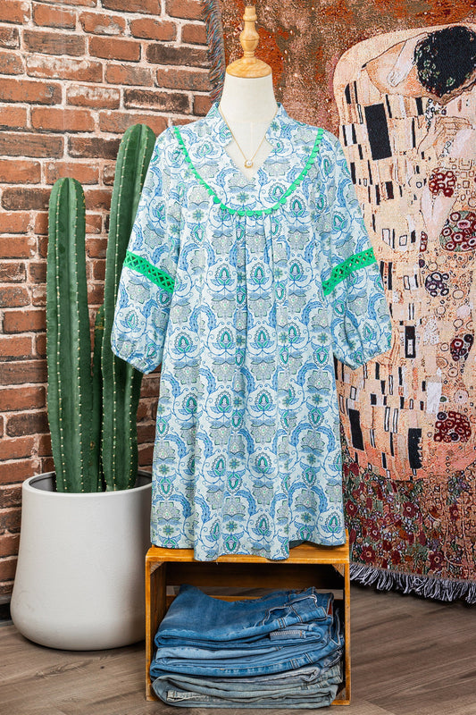 Blue Belle Paisley Mini Dress