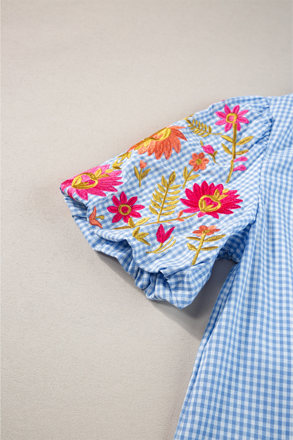 Bluebell Gingham Floral Puff Sleeve Blouse