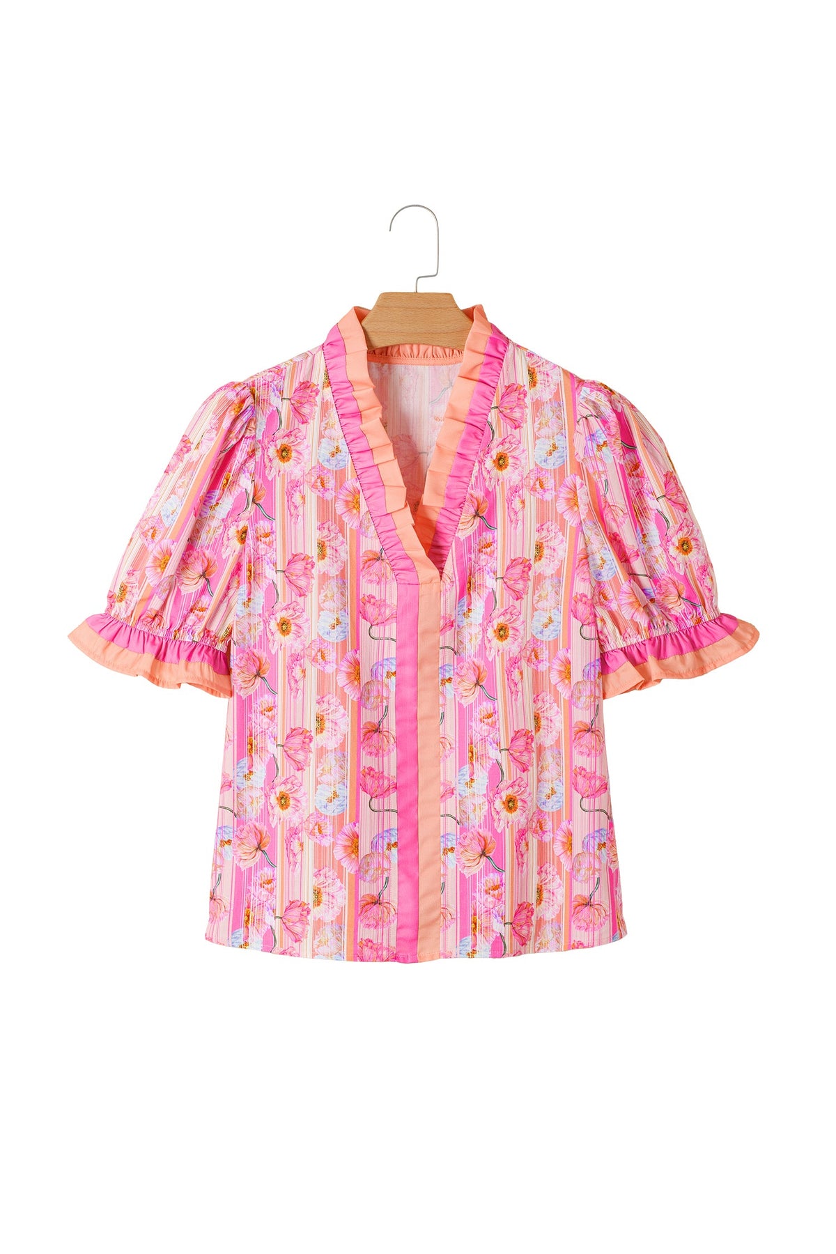 Pink Poppy Stripe V-Neck Blouse