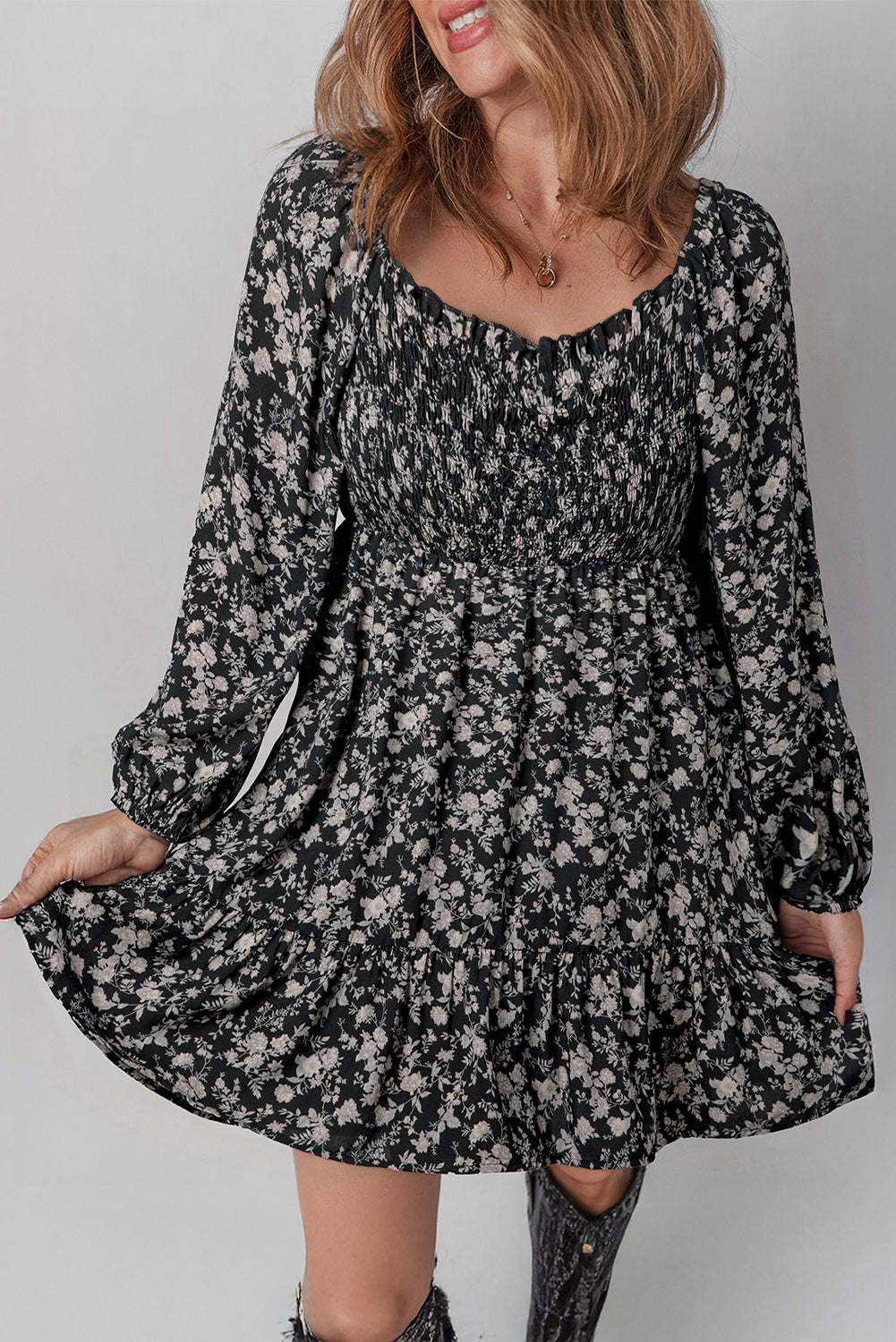 Midnight Meadow Ruffle Mini Dress