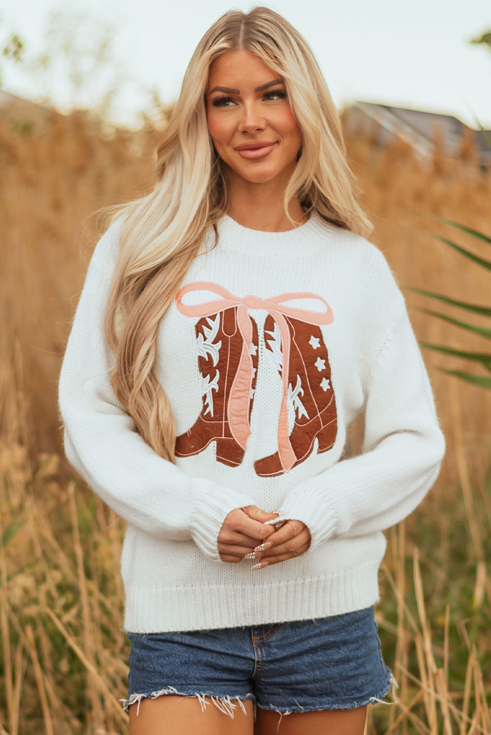 Cowgirl Boots Bow Sweater