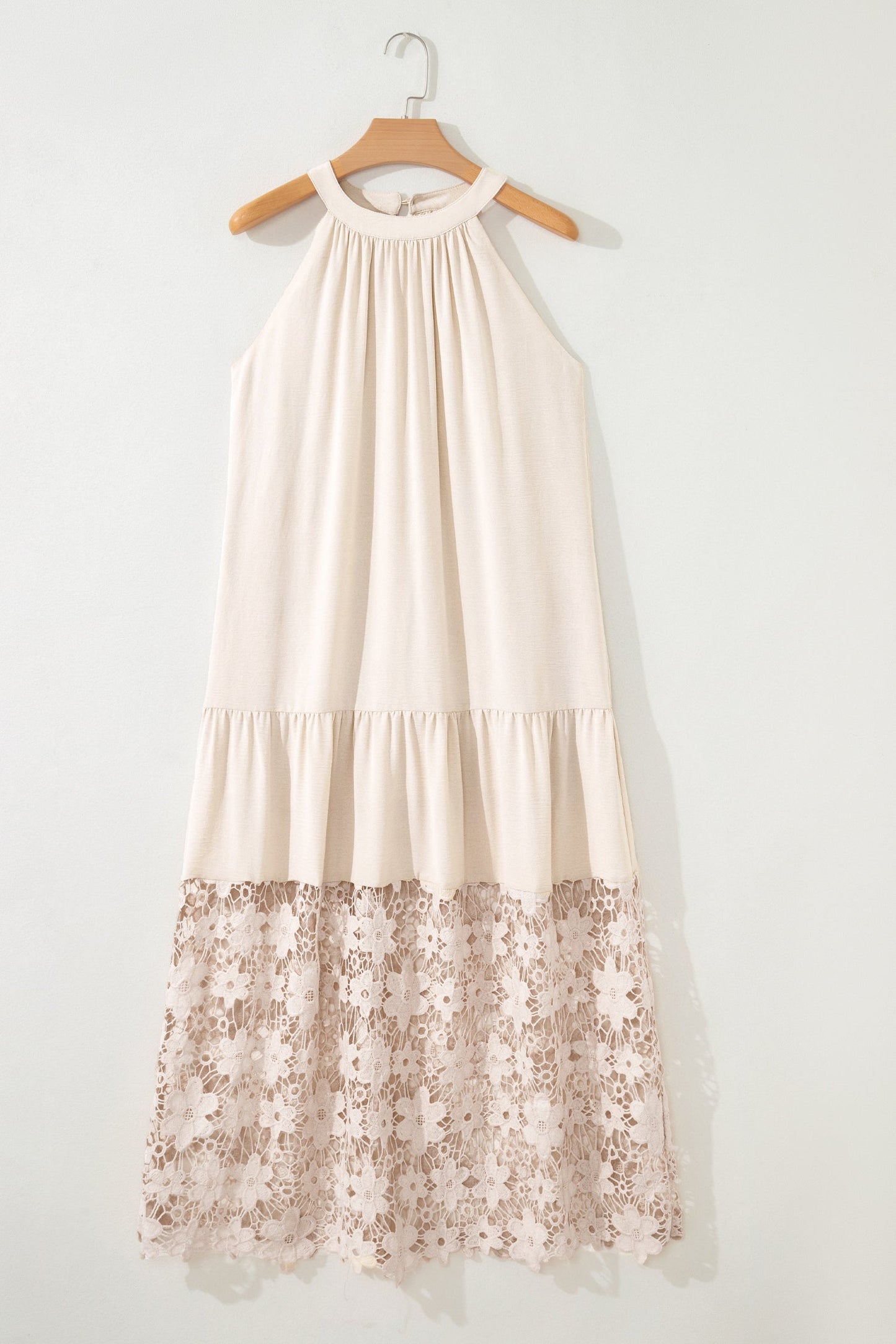 Prairie Lace Halter Maxi Dress