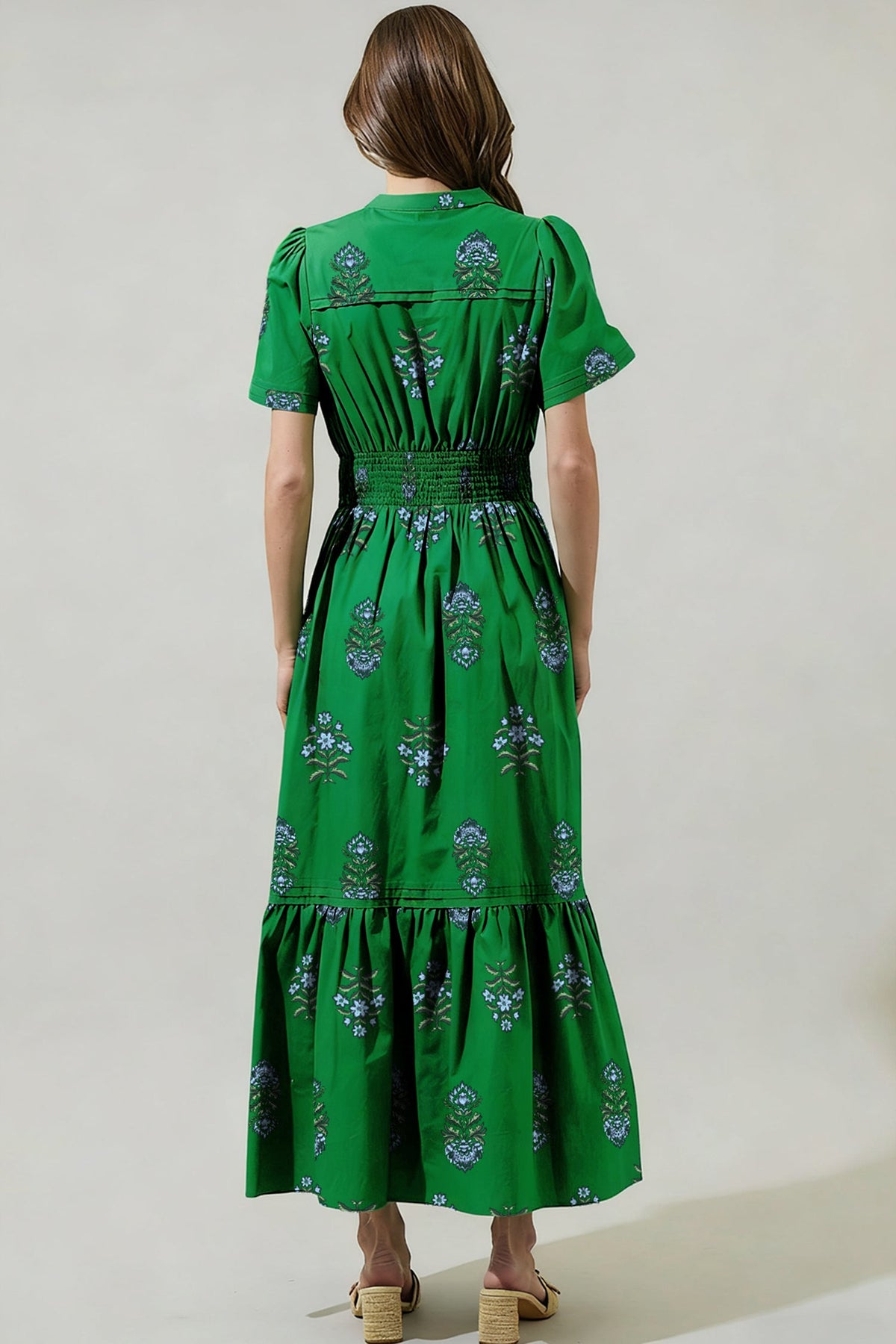 Emerald Wildflower Smocked Maxi Dress