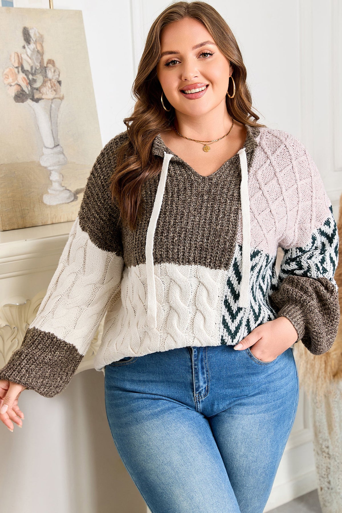 Prairie Patchwork Cable Knit Sweater