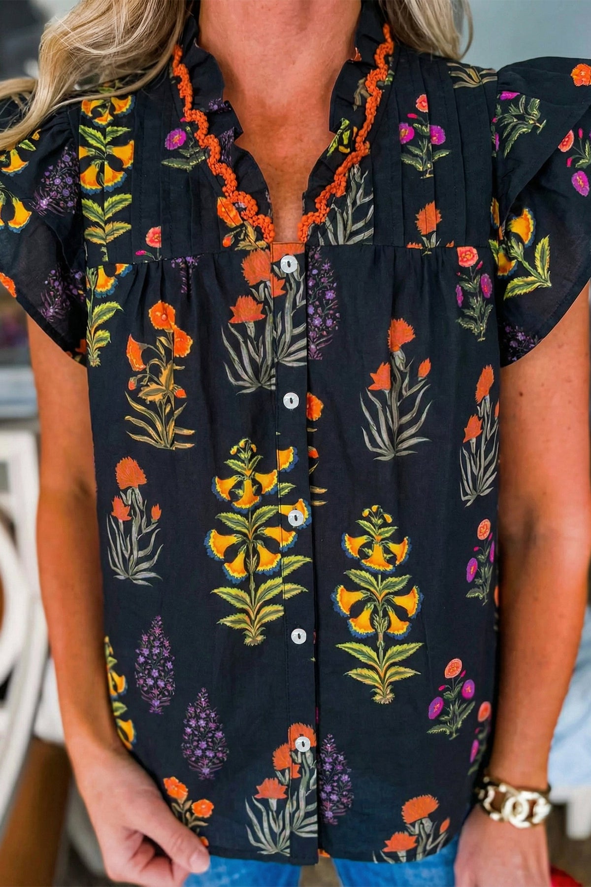 Wildflower Nights Lace-Trim Blouse