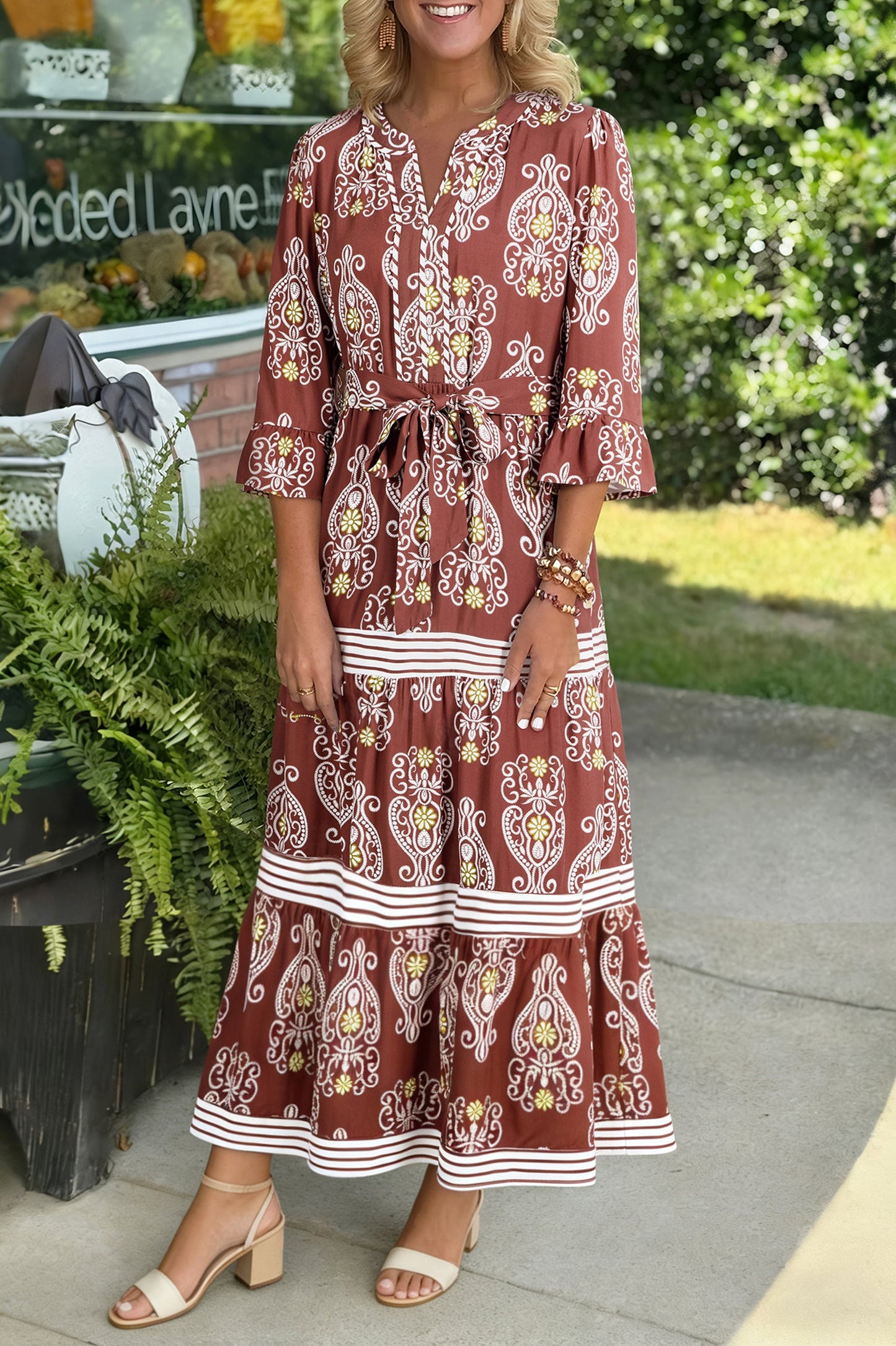 Desert Rose Tiered Maxi Dress – Belted Boho Western Style