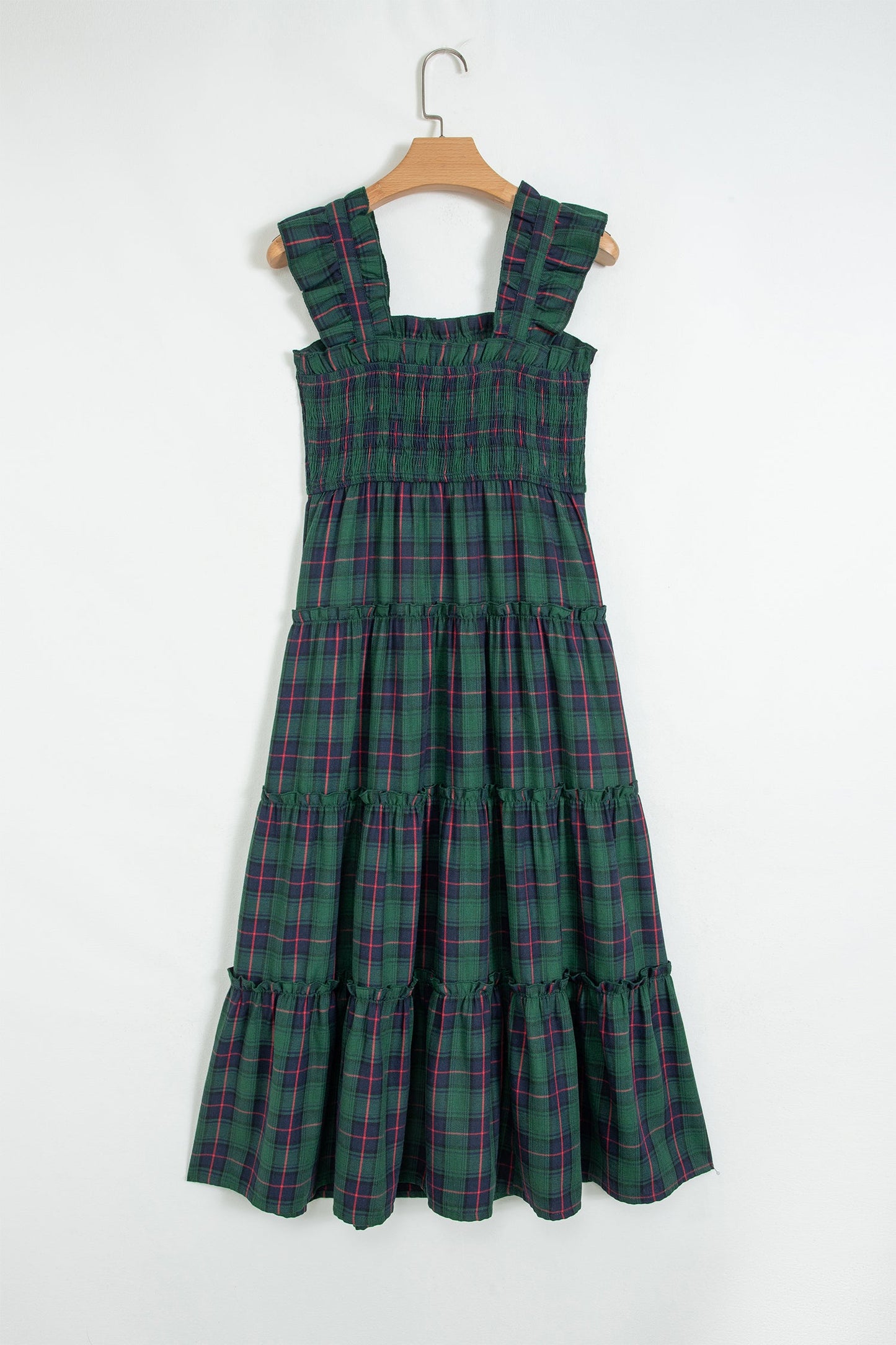 Highland Plaid Smocked Midi Dress